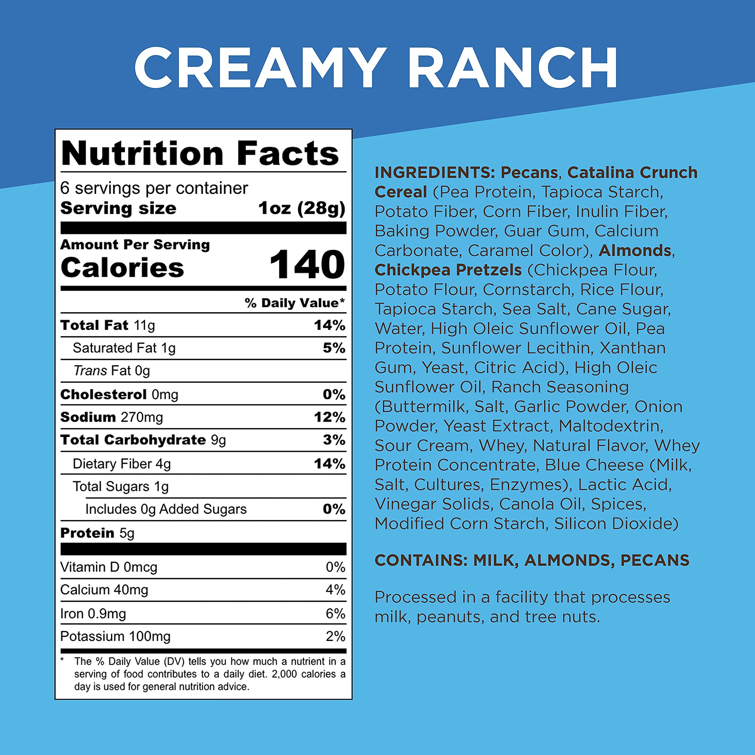 Catalina Crunch Mix Creamy Ranch Keto Snack Mix - Low Carb, High Protein, Gluten Free | Keto Friendly Snacks for Weight Loss & Healthy Lifestyle | Perfect for Office, Travel & Movie Nights (6oz Pack of 3)