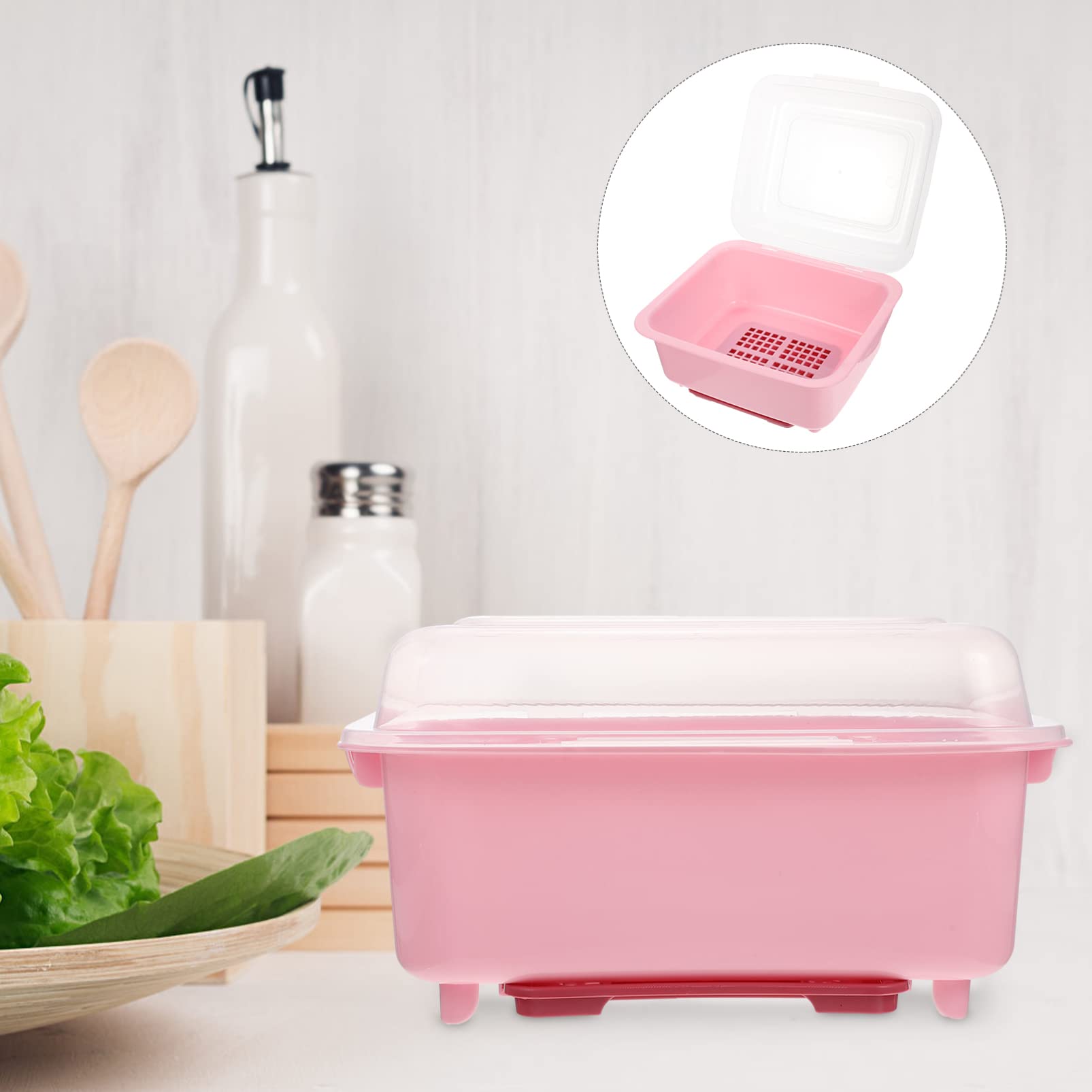 Cabilock Pp Material Kitchen Cutlery Drain Box Bowl, Chopstick & Tableware Organizer, Small Pink Countertop Drain Case for Nursing & Kitchen Organization