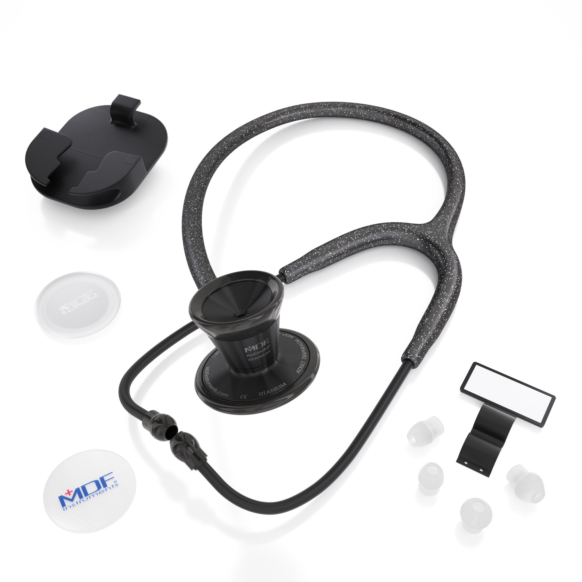 ProCardial® Titanium Cardiology Stethoscope - Black Glitter/BlackOut | Premium Medical Stethoscope for Doctors, Nurses & Healthcare Professionals | Ideal for Cardiac Exams, Patient Monitoring & Clinical Use