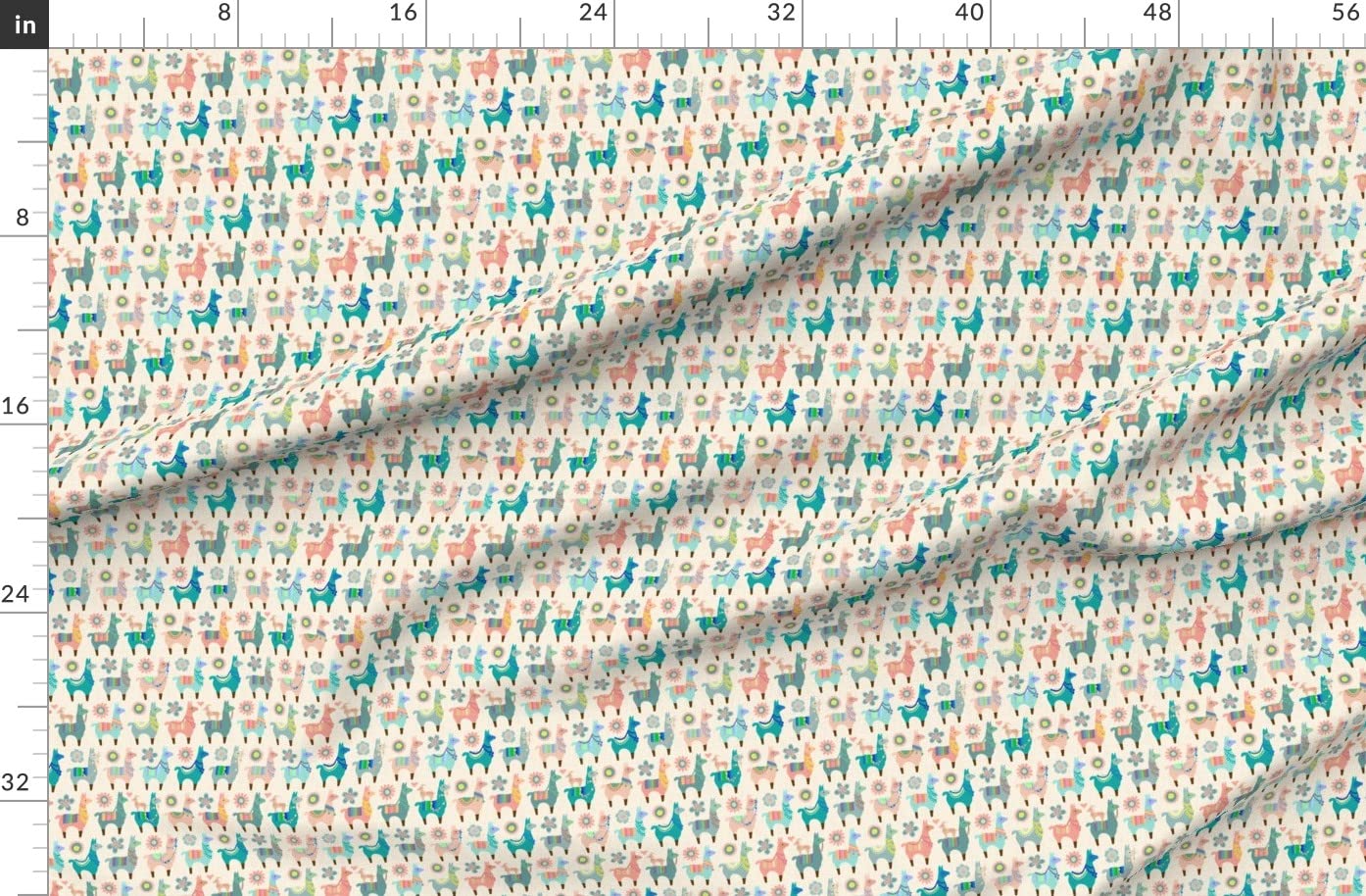 Llama Fun Ivory Nursery Pastels Goats Printed Denim Fabric by The Yard - Bottomweight Cotton Material for Apparel, Home Decor & Upholstery - Perfect for DIY Clothing, Curtains, and Throw Pillows