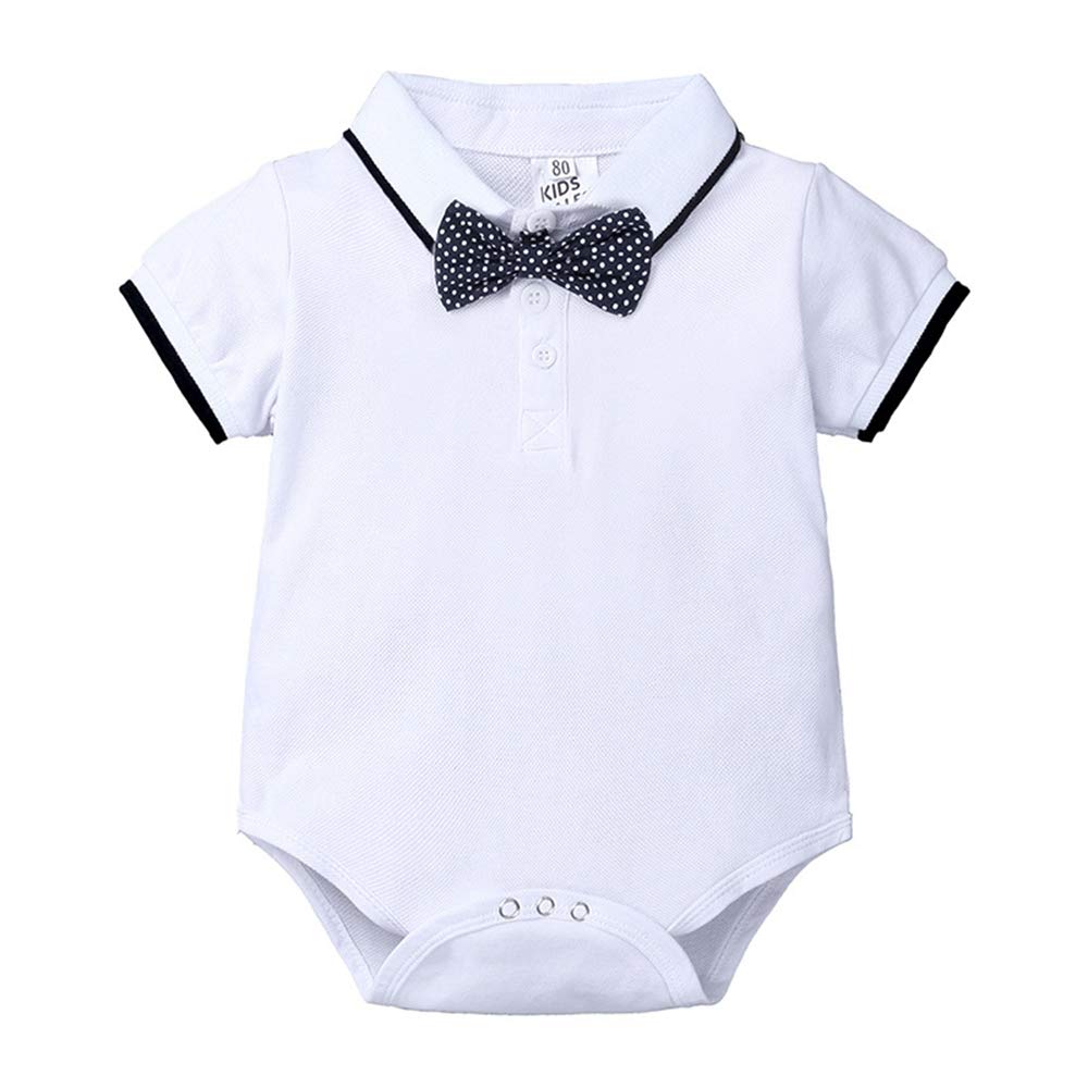 Baby Boys Gentleman Outfits - Short Sleeve Rompers with Suspenders & Bow Tie for Parties