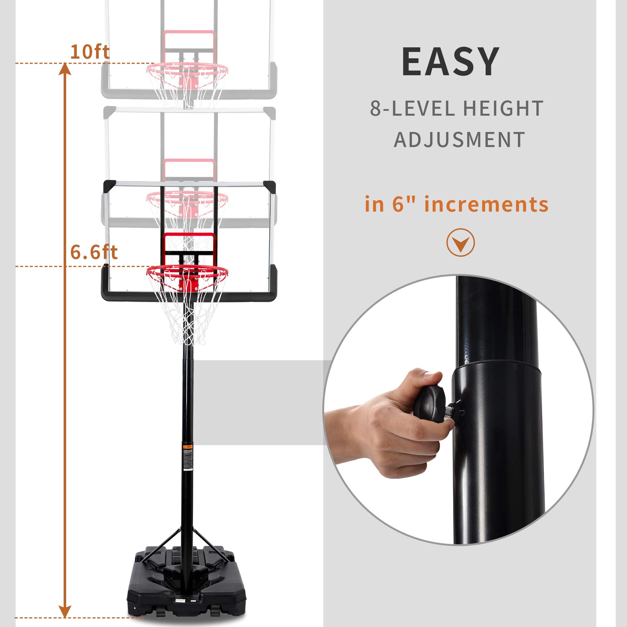 Adjustable Portable Basketball Hoop & Goal System for Outdoor Play - 6.6ft to 10ft Height Adjustment for Youth & Adults - Perfect for Driveway, Backyard, and Park Basketball Games