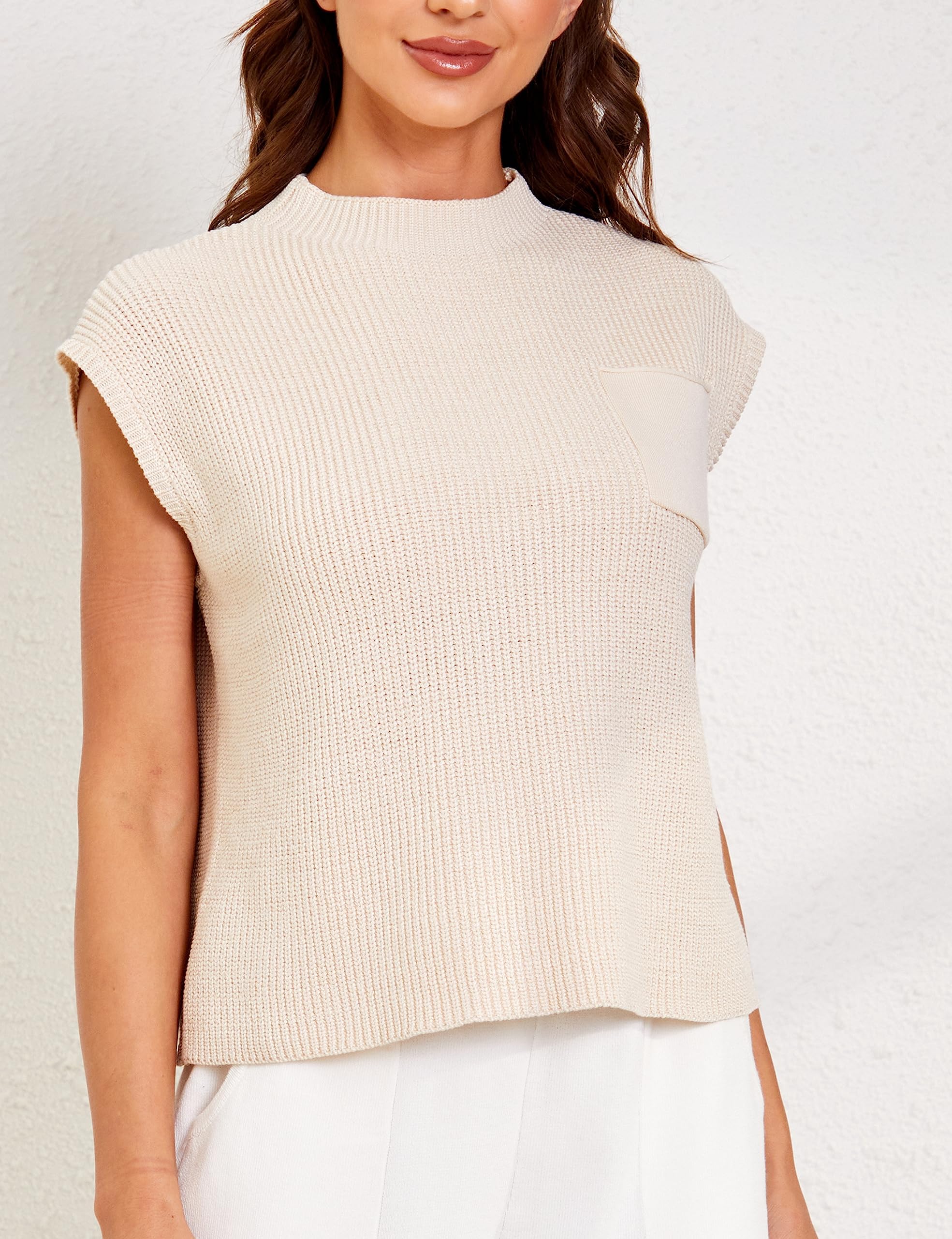 UANEO Women's Mock Neck Cropped Knit Pullover Sweater Vest - Cap Sleeve Casual Spring Top for Women | Perfect for Office Wear, Date Nights & Spring Layering