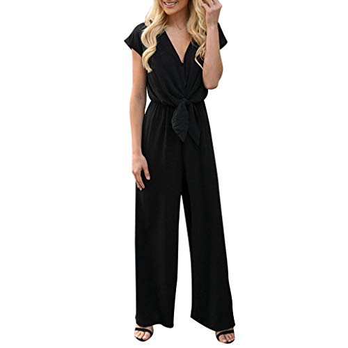 Women's Plus Size Lace Romper Jumpsuit - V-Neck Short Sleeve Summer Playsuit for Casual Outings & Beach Vacations (Black, XL)