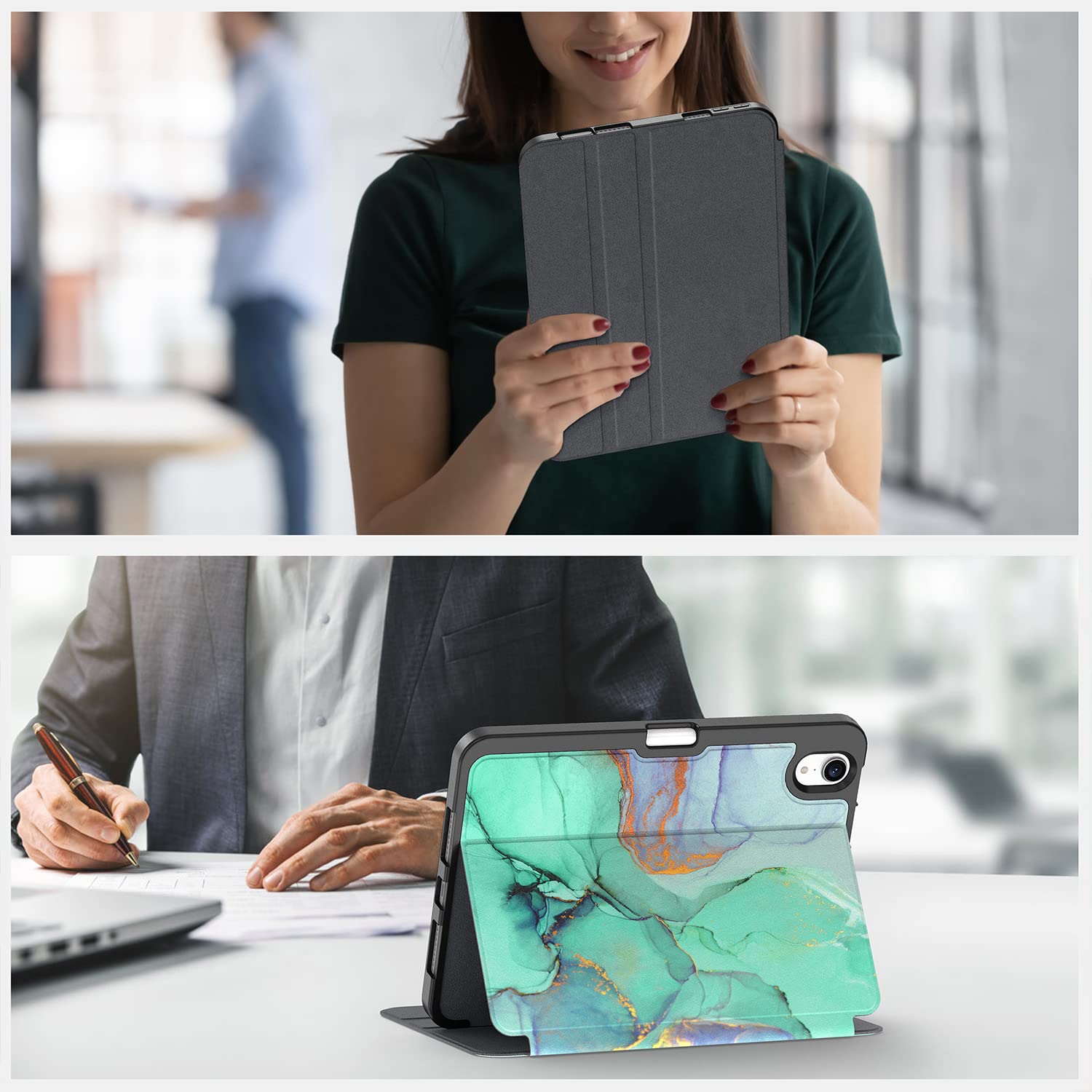 Supveco Slim Protective Case for iPad Mini 7 (A17 Pro) 2024 & iPad Mini 6 2021 8.3 Inch - Soft TPU Back Cover with Pencil Holder & Auto Wake/Sleep Feature - Perfect for Work, School & Travel - Green