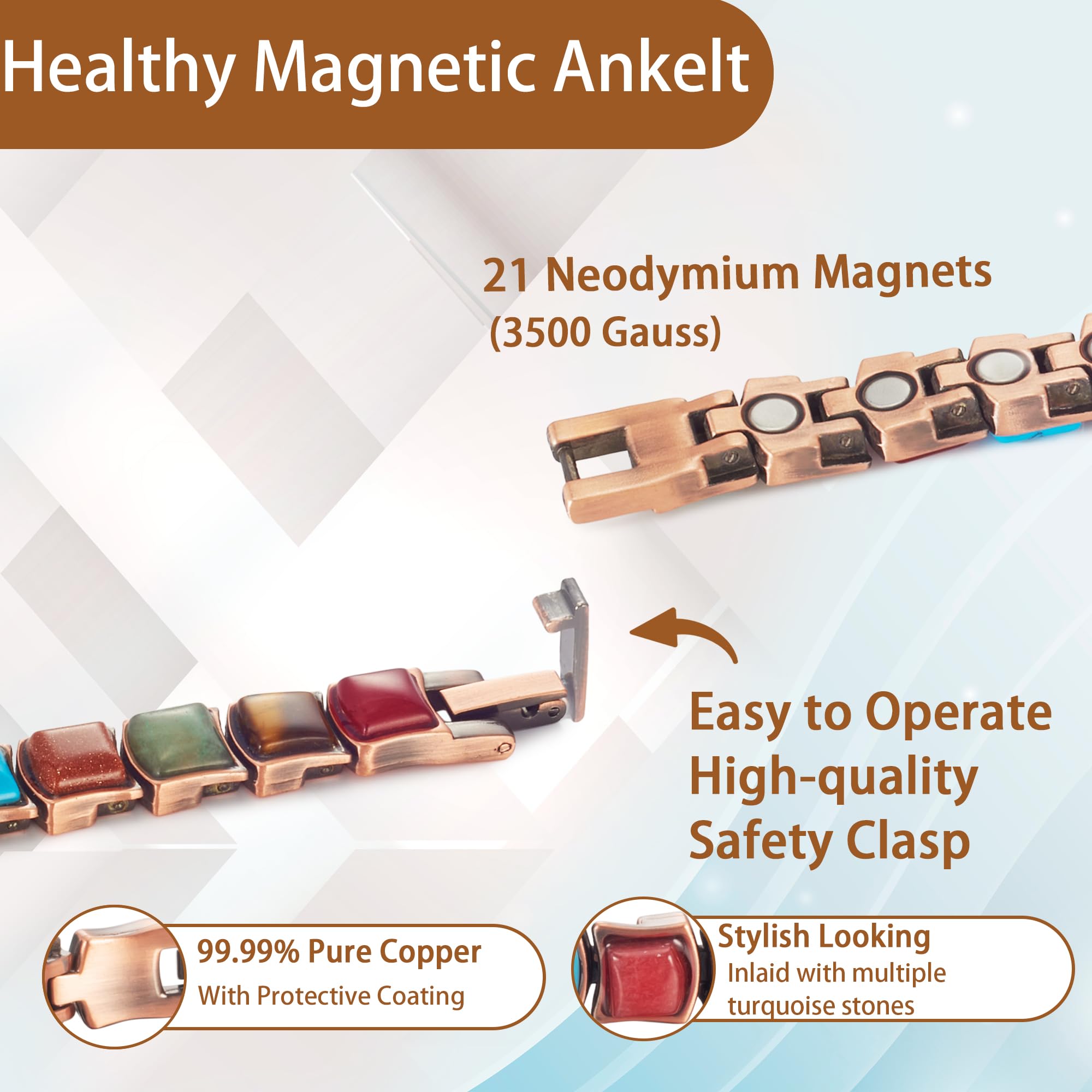 MagVIVACE Copper Magnetic Anklet for Women - Pure Copper Ankle Bracelet with Magnets for Pain Relief & Improved Circulation | Fashion Jewelry for Everyday Wear & Wellness
