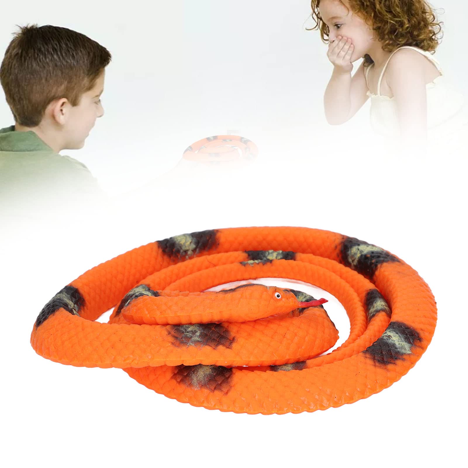 Realistic Fake Rubber Snake Toy - 51.2 Inch Large Orange Prank Snake for Scaring Birds & Practical Jokes | Outdoor Garden Pest Deterrent & Halloween Party Decoration