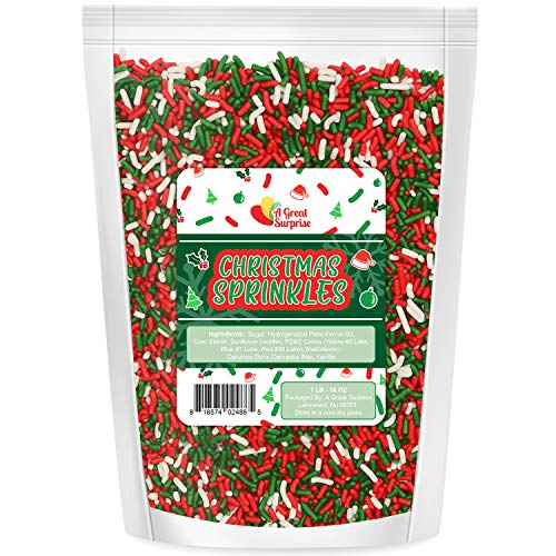 Christmas Sprinkles Bulk 16oz - Red White Green Holiday Jimmies for Baking - Perfect for Cookies, Cakes, Cupcakes & Christmas Dessert Decorations