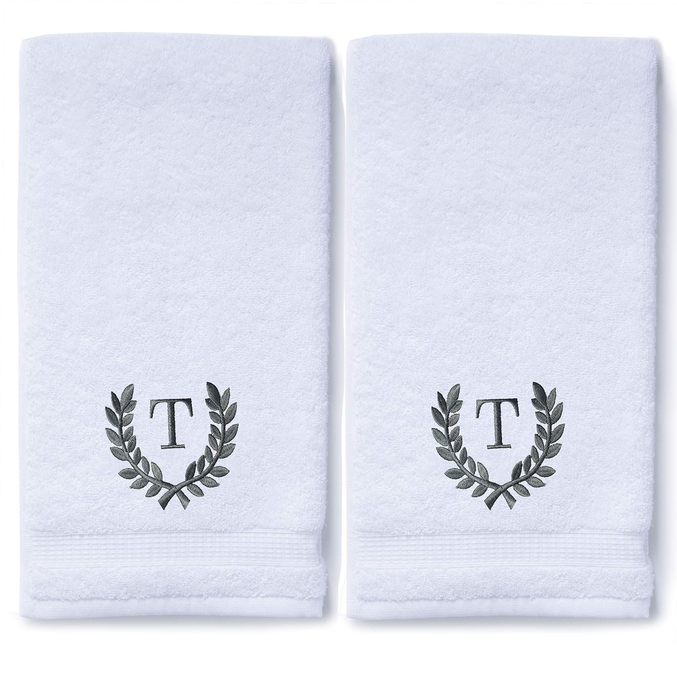 Personalized Monogrammed Hand Towels Set of 2 - Luxury Turkish Cotton 16x30 Inch for Bathroom, Kitchen & Spa | Custom Wedding & Bridal Gift with Roman Font | Perfect for Home Decor, Guest Towels & Makeup Removal