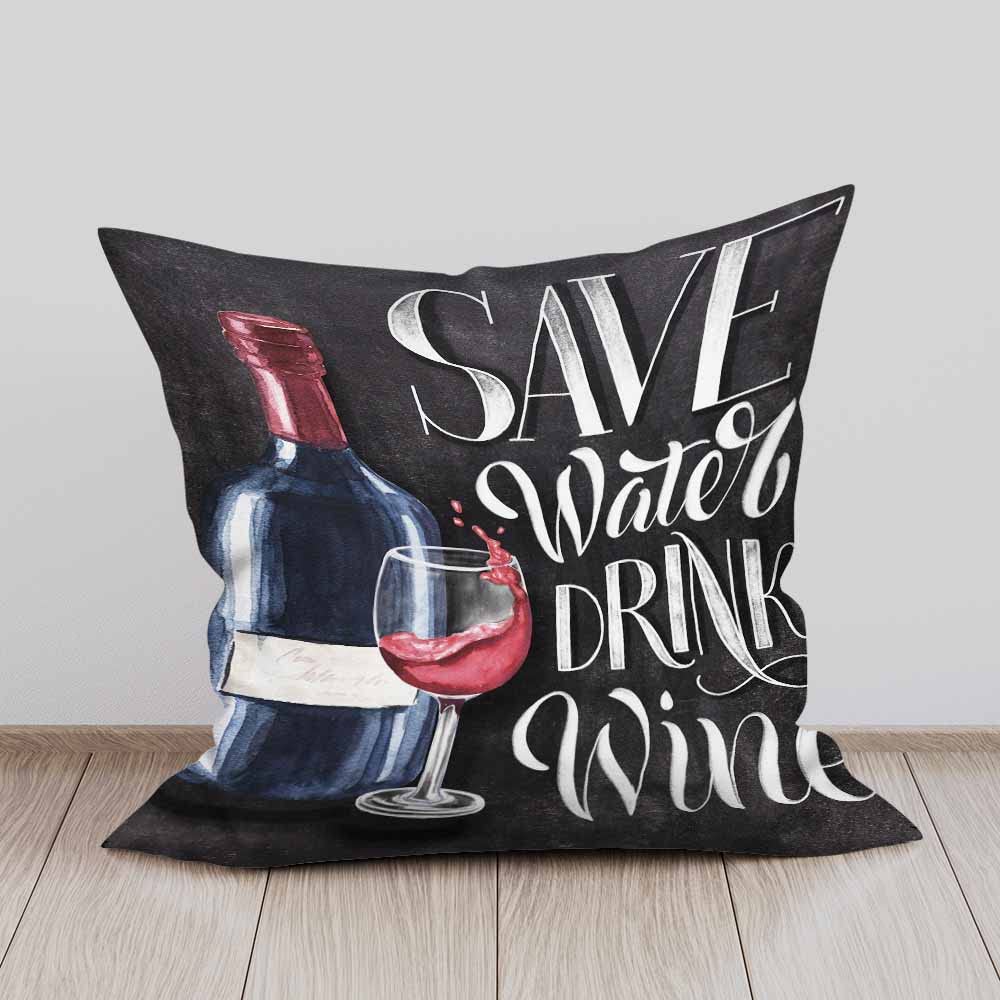 18x18 Inch Decorative Throw Pillow Covers - 2 Pack Soft Chalkboard Design Cushion Covers for Couch, Sofa & Bed | Wine Glass & Water Cup Illustration | Perfect for Living Room, Bedroom & Home Decor