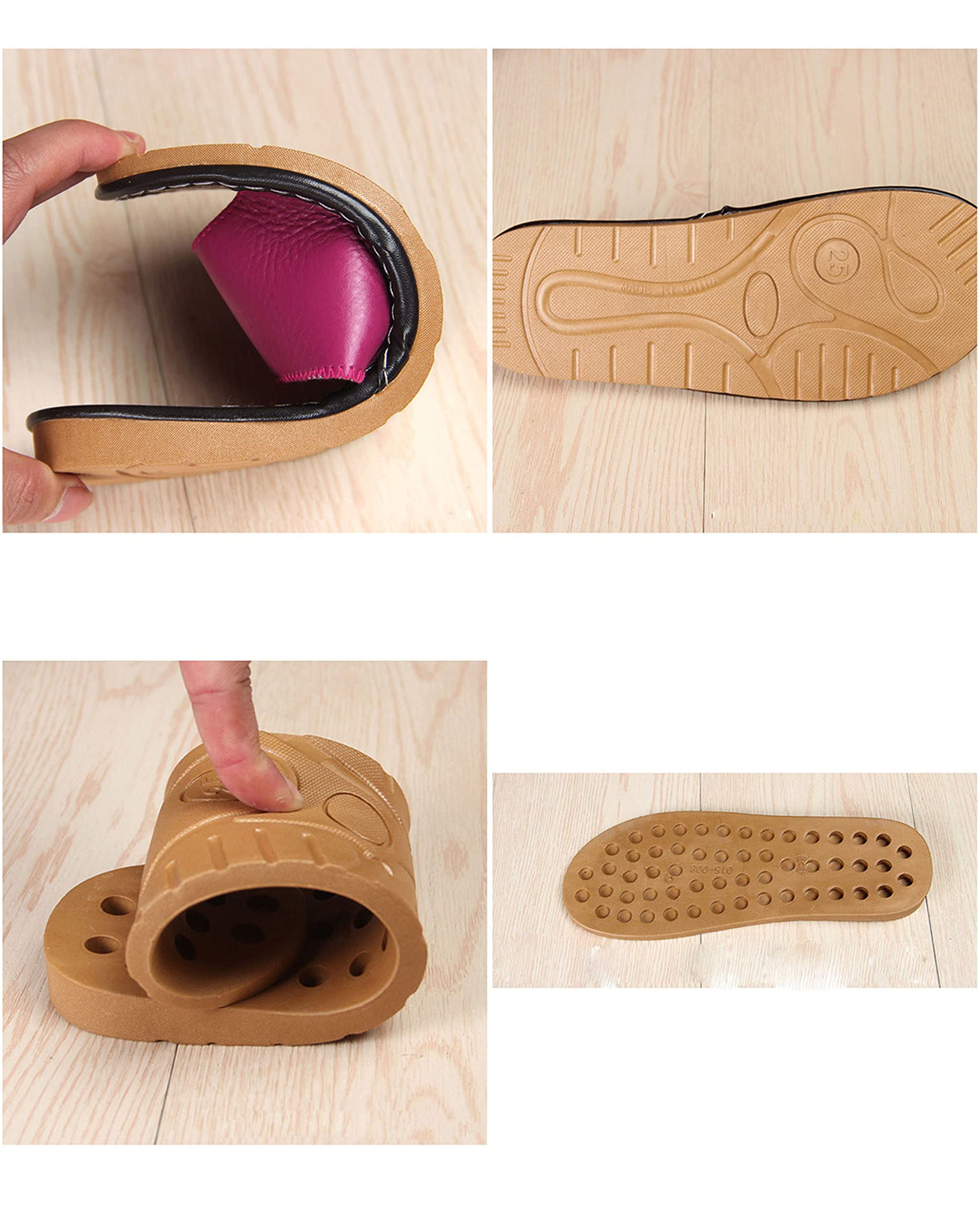 YILANLAN Women's Summer Leather Sandals - Non-Slip Bathroom Slippers, Comfortable Couple Home Floor Sandals for Swimming & Shower Use