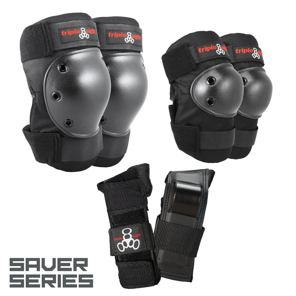 T8 Saver High Impact Protective Gear Set (3-Pack) - Black - Essential Safety Equipment for Skateboarding, Rollerblading & Extreme Sports