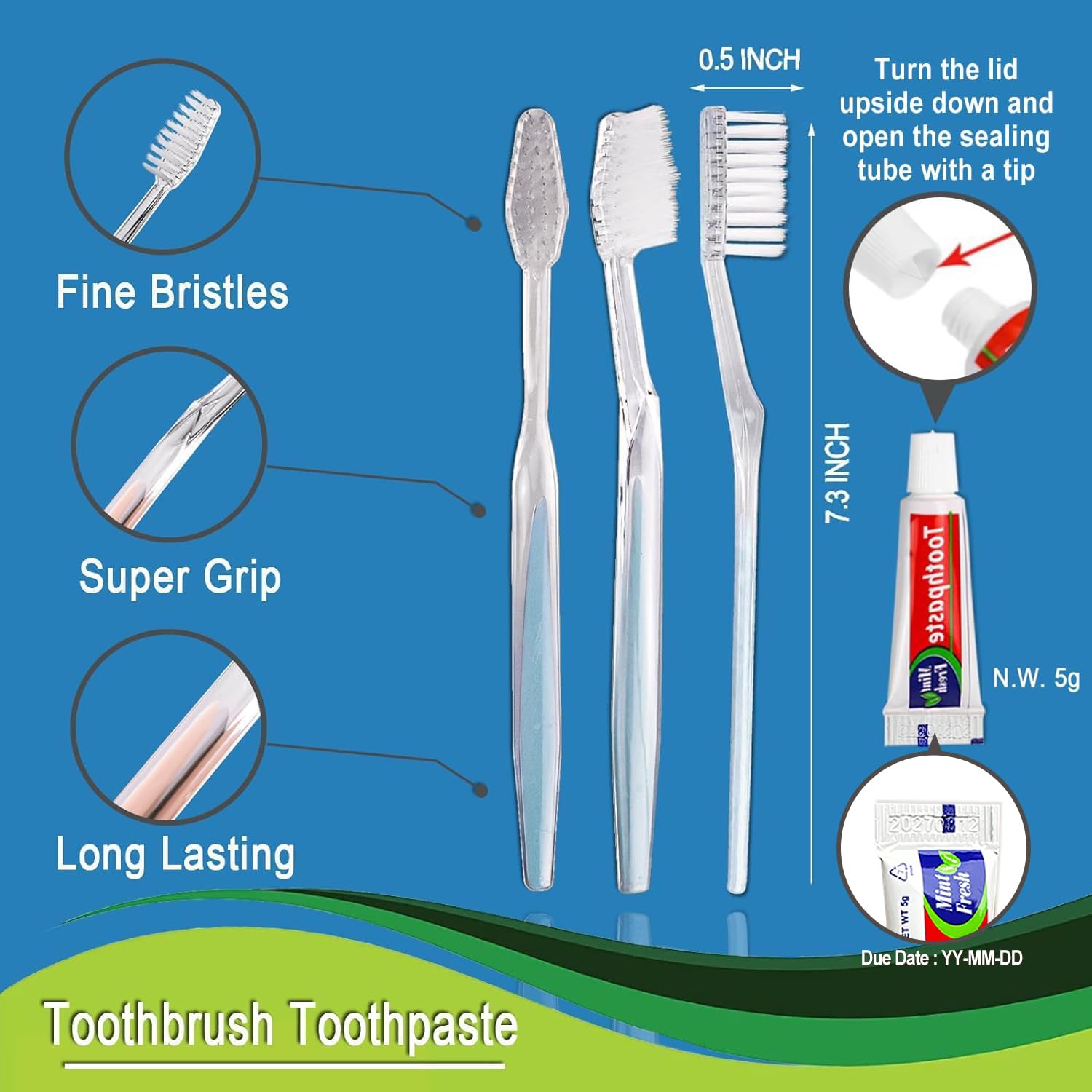 50 Pack Disposable Toothbrushes with Toothpaste - Individually Wrapped Soft Bristle Travel Toothbrush Kit for Camping, Hotels, Airplanes & Emergency Kits | Bulk Disposable Toothbrushes for Adults & Kids