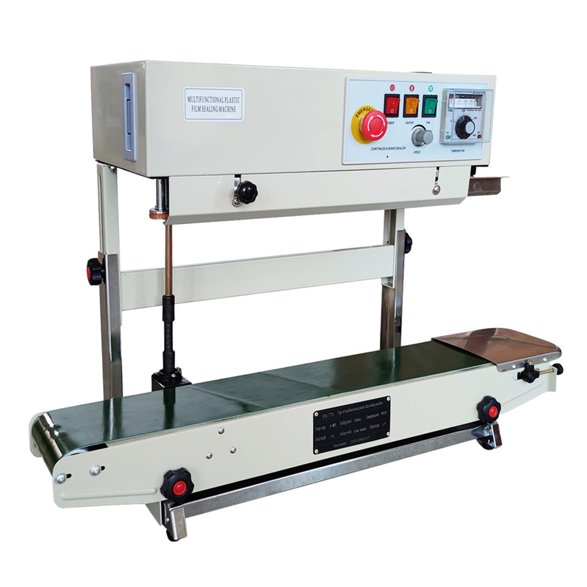 INTSUPERMAI FR-770 Vertical Continuous Sealer - Automatic Band Sealing Machine for PVC, Aluminum Foil & Plastic Food Packaging | Ideal for Restaurants, Catering & Food Production Businesses