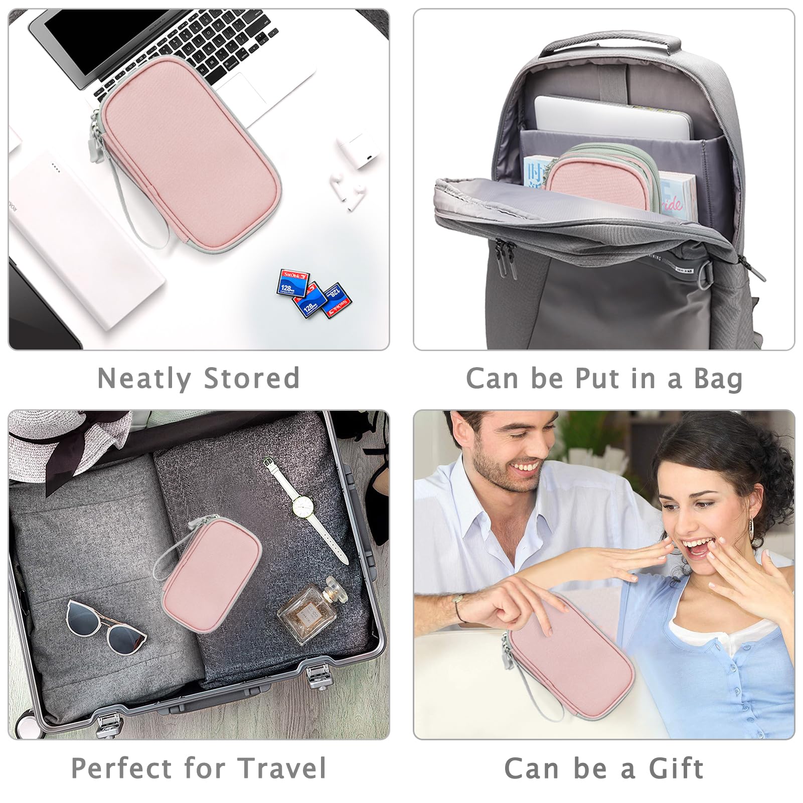 FYY Electronic Organizer Bag - Waterproof Travel Cable Organizer Pouch with Double Layers for Phone, Earphones, Chargers & Cords - Large Size Light Pink | Perfect for Travel, Office & Home Storage
