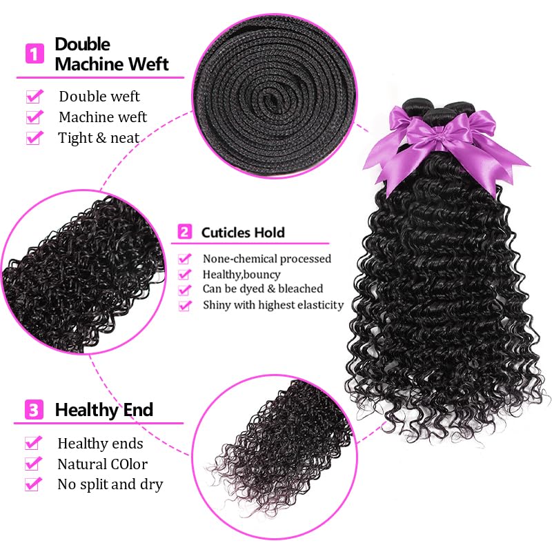 12A Deep Wave Brazilian Virgin Human Hair Bundles 22 24 26 Inch - 100% Unprocessed Raw Remy Hair - 3 Bundles Double Weft for Full & Thick Look - Perfect for Weaving, Styling & Special Occasions