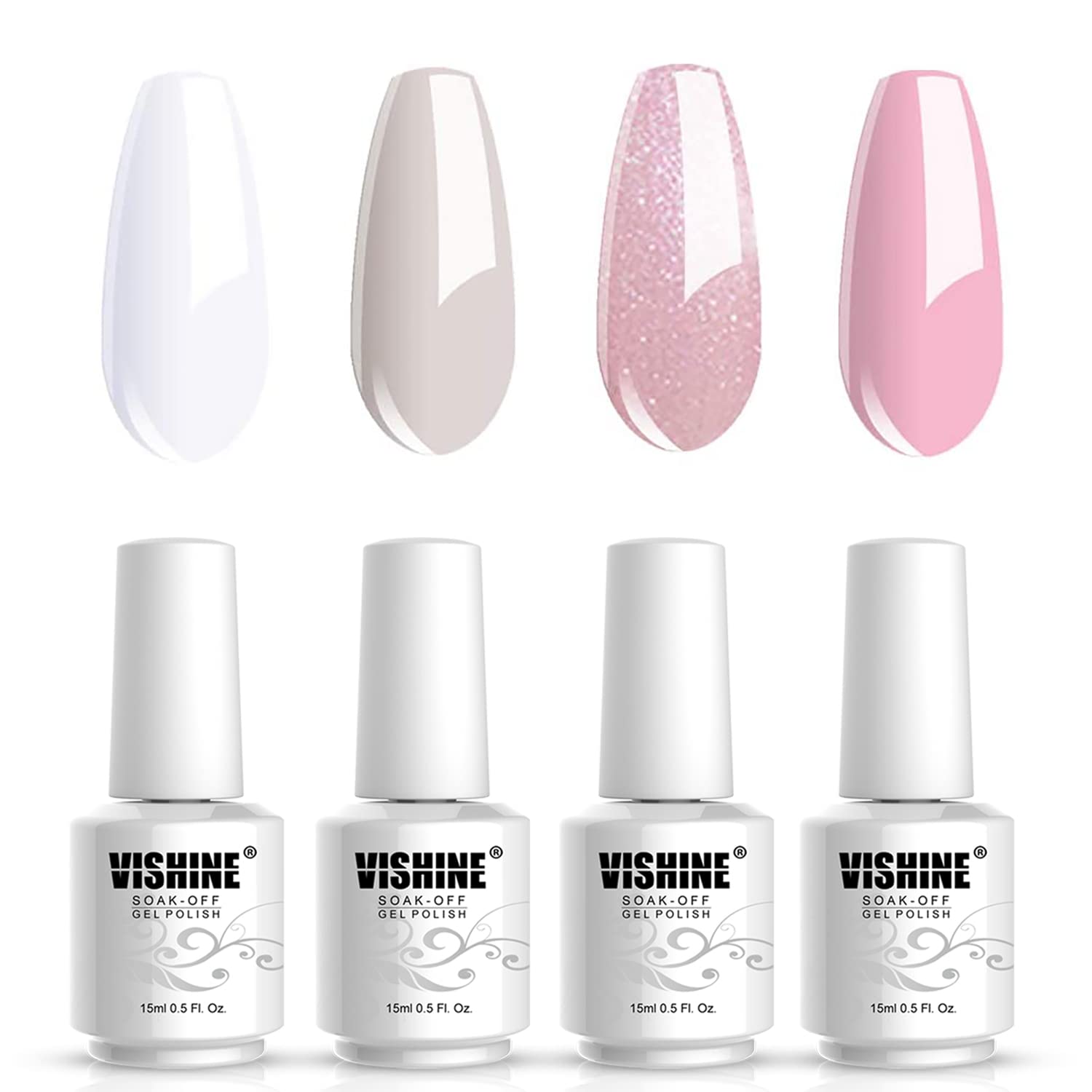 Vishine Professional UV LED Nail Lamp & Gel Polish Kit - 4 Long-Lasting Colors for Salon-Quality Manicures at Home (C183) | Perfect for DIY Nail Art, Gel Extensions & French Manicures