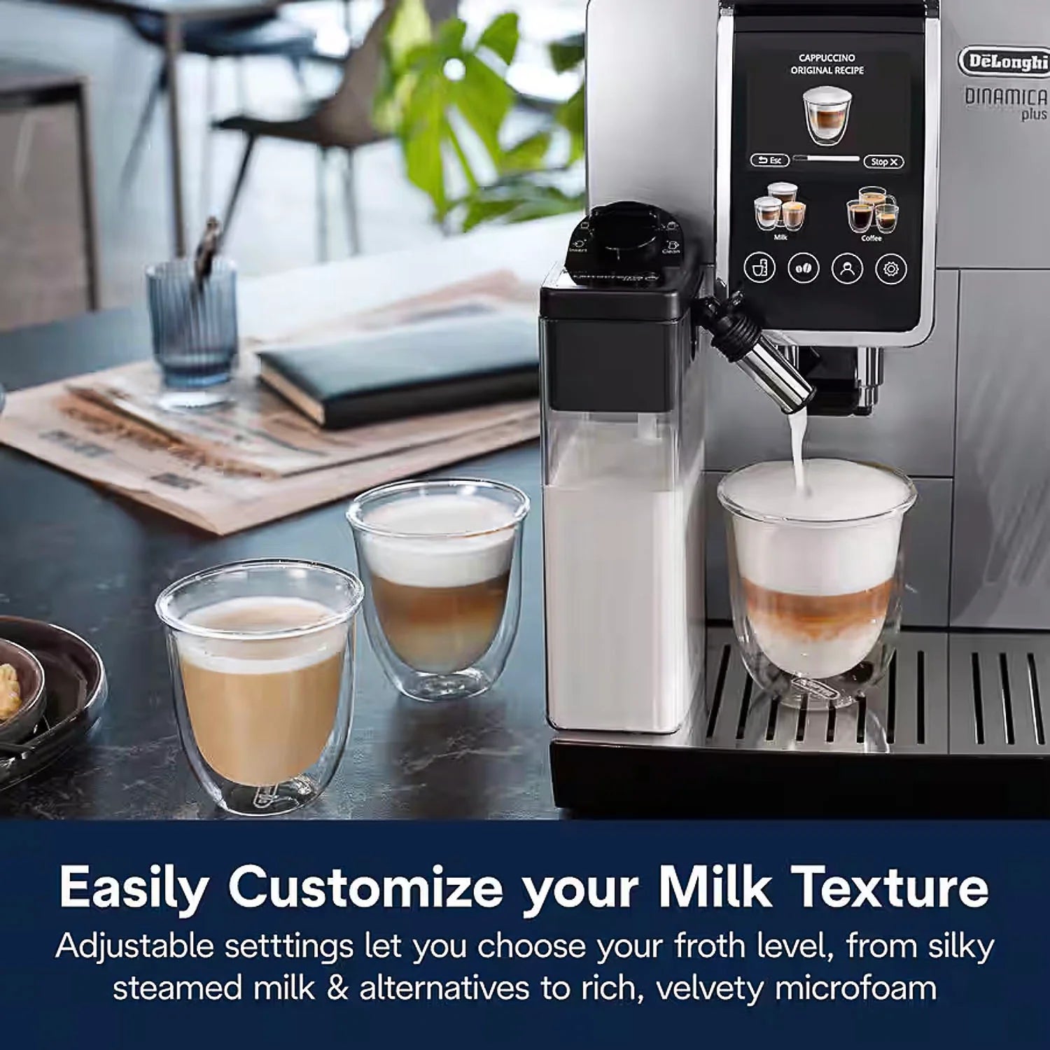 De'Longhi Dinamica Plus Silver Fully Automatic Espresso Coffee Machine - Barista Quality for Home & Office Use
