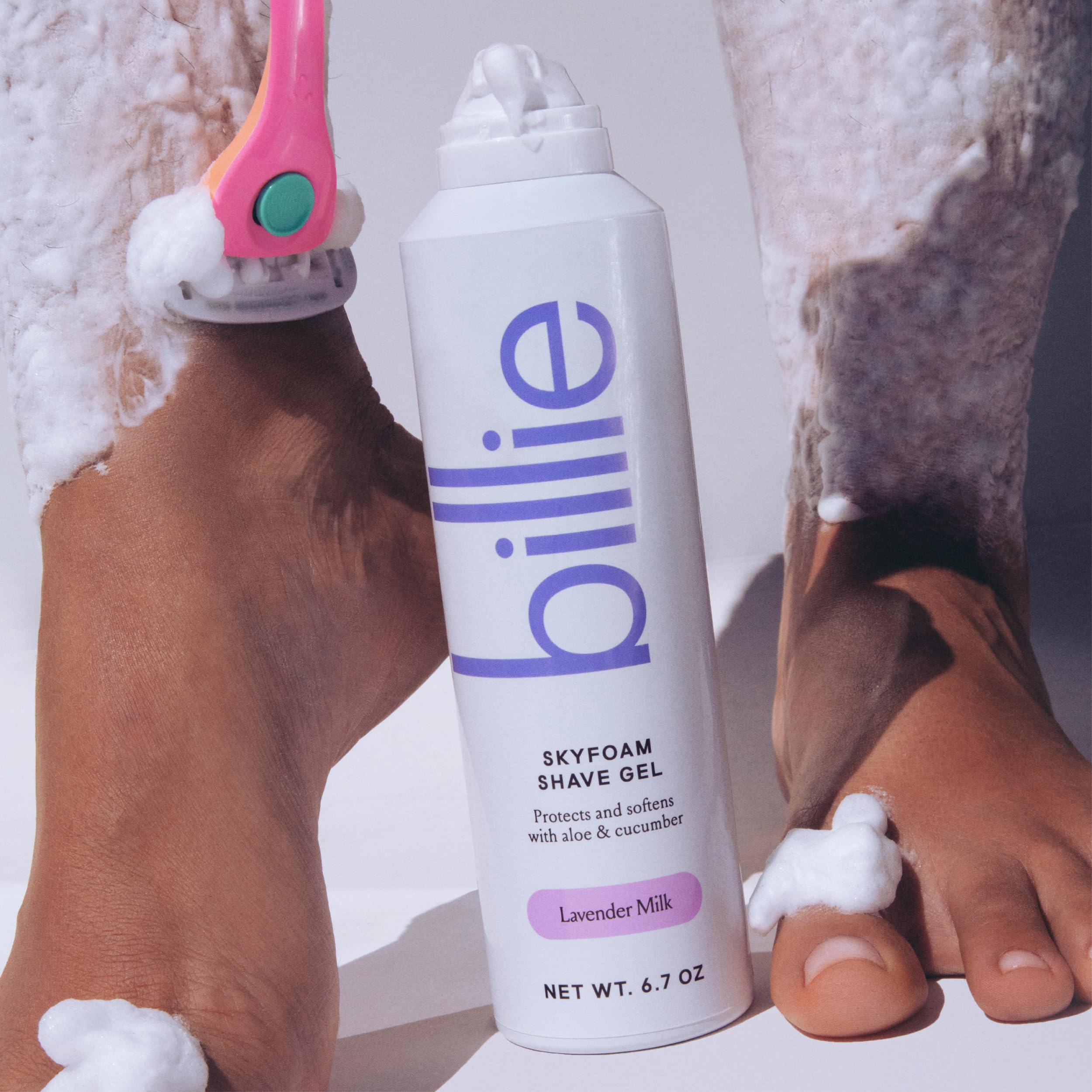 Billie SkyFoam Shave Gel - Lavender Milk Scented Shaving Cream for Women & Men - Water-Activated Foam with Aloe Vera & Cucumber Extract - 6.7 fl oz for Smooth, Close Shave - Perfect for Legs, Underarms & Bikini Area