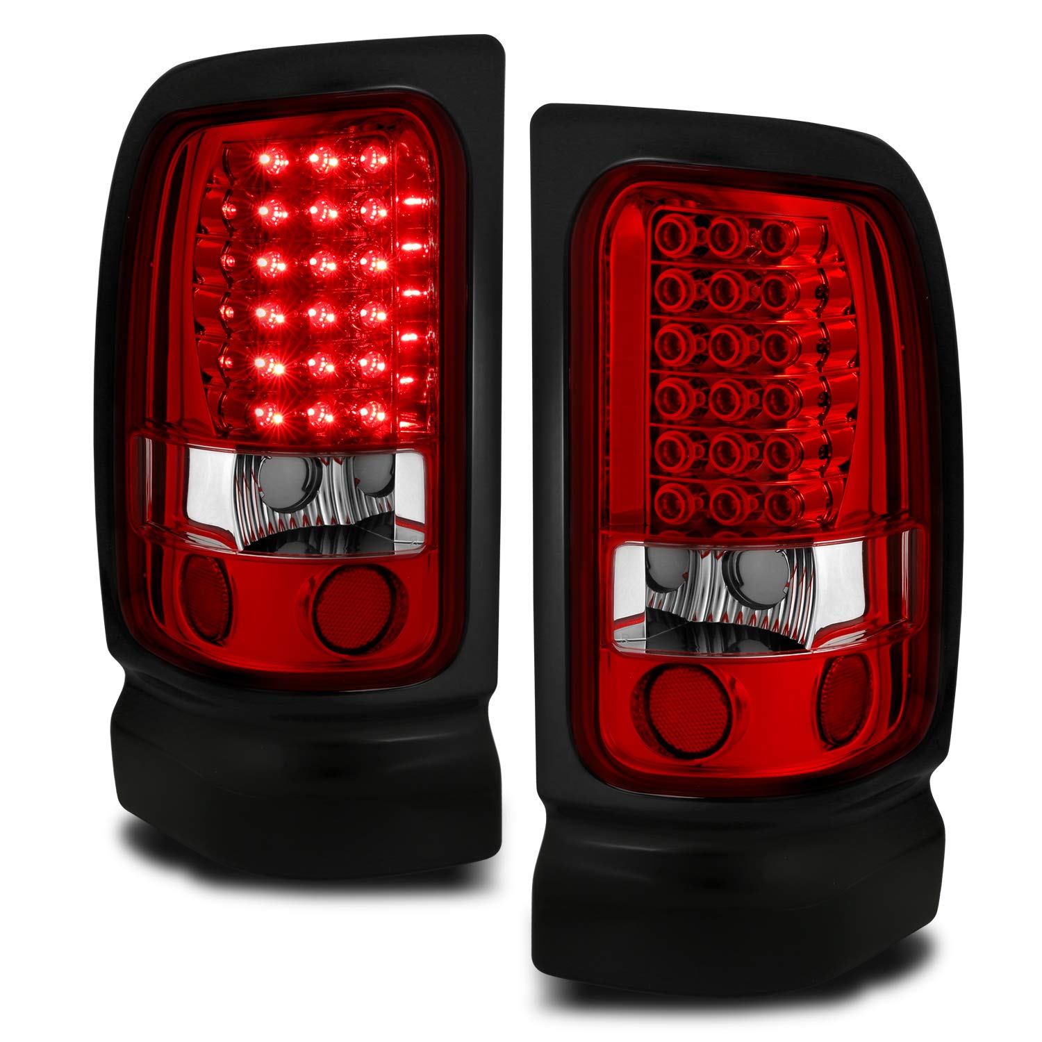 AmeriLite LED Brake Tail Lights for 94-01 Dodge Ram 1500 2500 3500 - Crystal Red Pair (Driver & Passenger Side) | Enhanced Visibility & Safety for Night Driving & Towing