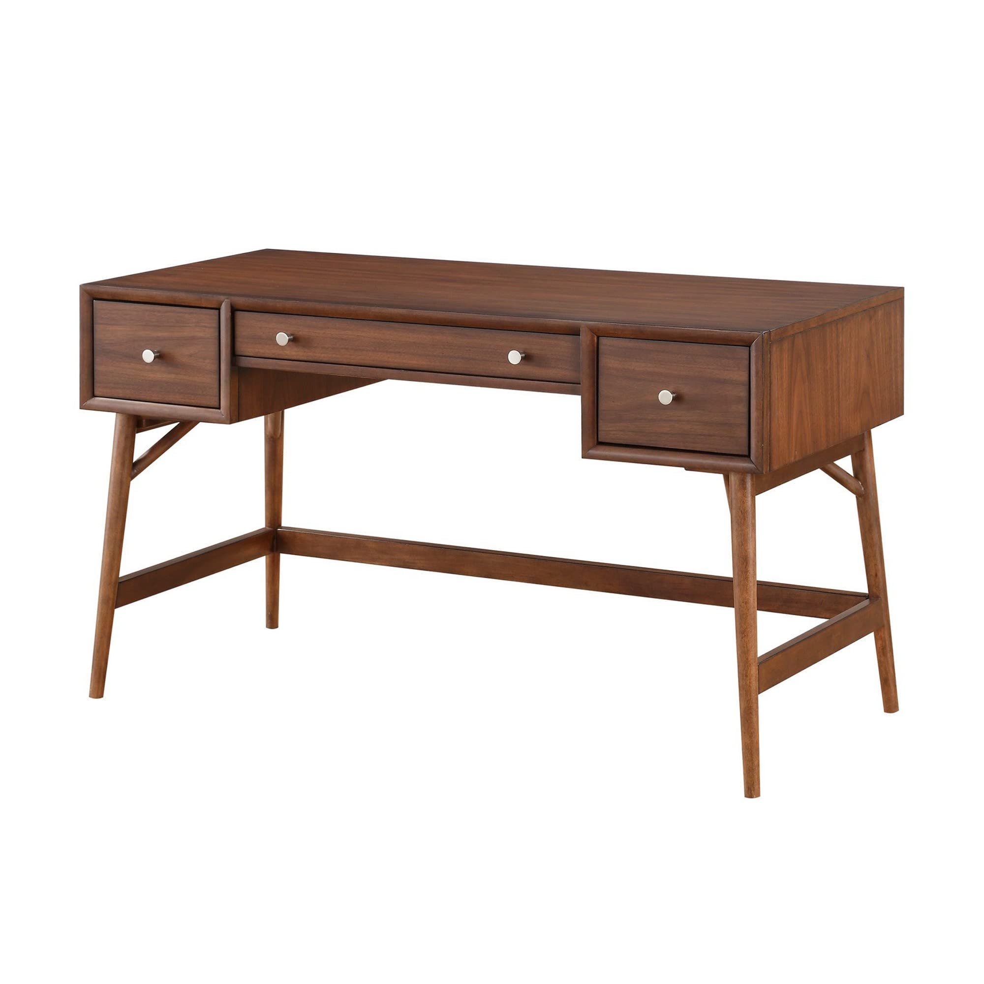 Benjara 3 Drawer Wooden Writing Desk with Splayed Legs - Brown Study Desk for Home Office, Small Space & Dorm Room | Compact Computer Desk with Storage