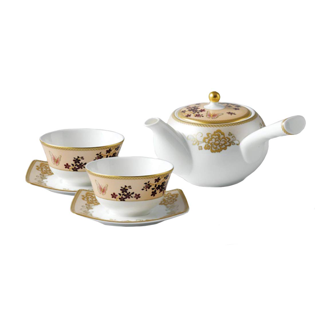Premium Hankook Chinaware Myung Bo Korean Traditional Tea Set for 2 - Fine Bone China Teapot & Cups with Gold Accents | Luxury Gift for Tea Lovers, Wedding Present, Home Decor & Asian Tea Ceremony