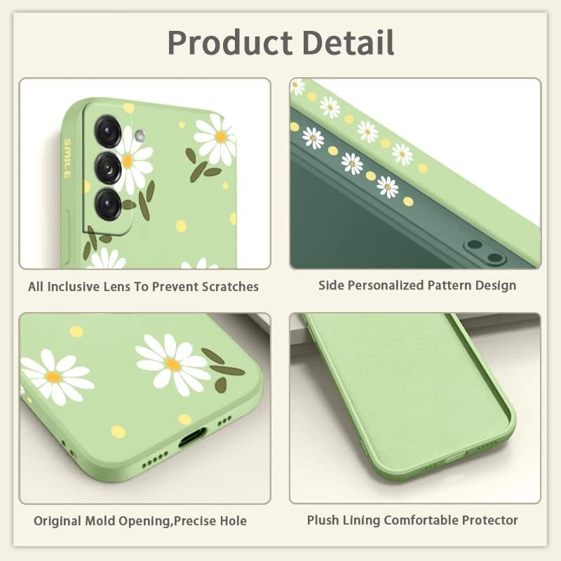 **Cute Daisy Pattern Galaxy S21+ Plus Case – Slim Shockproof TPU Bumper with Full Camera Lens Protection – Liquid Silicone Protective Cover for Samsung Galaxy S21+ Plus 5G (6.7 Inch, Green) – Perfect for Everyday Use, Travel & Outdoor Activities**