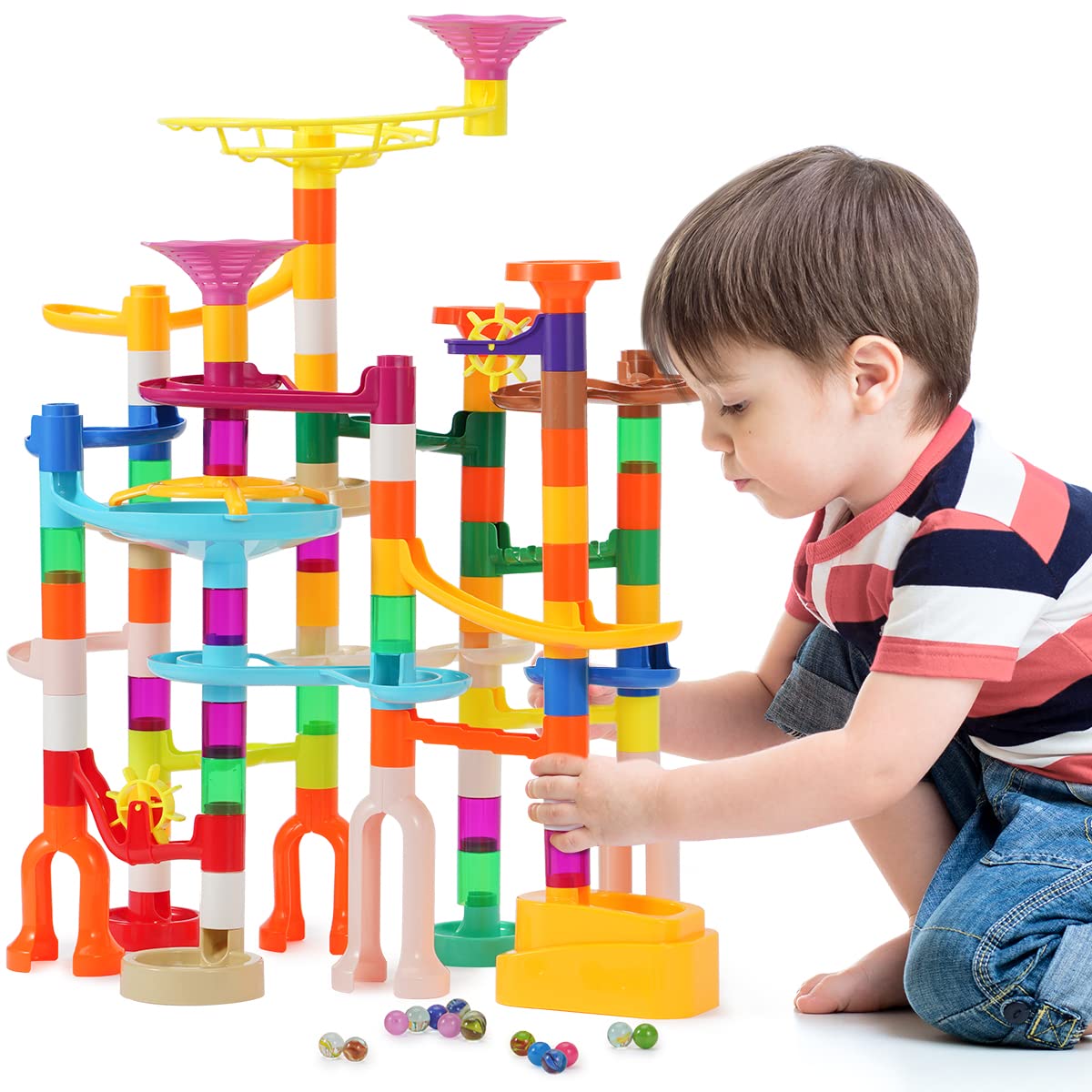 166 PCS Marble Run Building Set - STEM Educational Toys for Kids Ages 3-12 with Glow in The Dark Marbles, Colorful Race Track Construction Kit - Perfect for Birthday Gifts, Indoor Play & Learning Activities