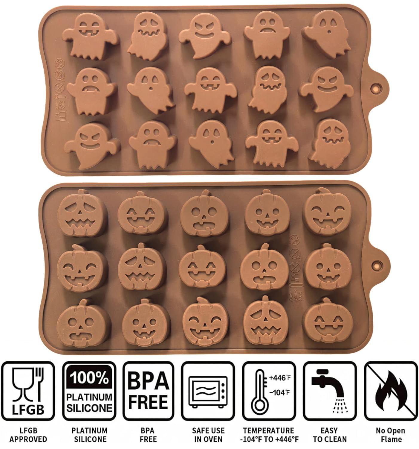 Halloween Silicone Candy Molds 4-Pack - BPA Free Pumpkin & Ghost Chocolate Molds for Candy, Jelly, Wax Melts, Ice Cubes & Cake Decorating | Perfect for Halloween Parties, DIY Treats & Holiday Baking