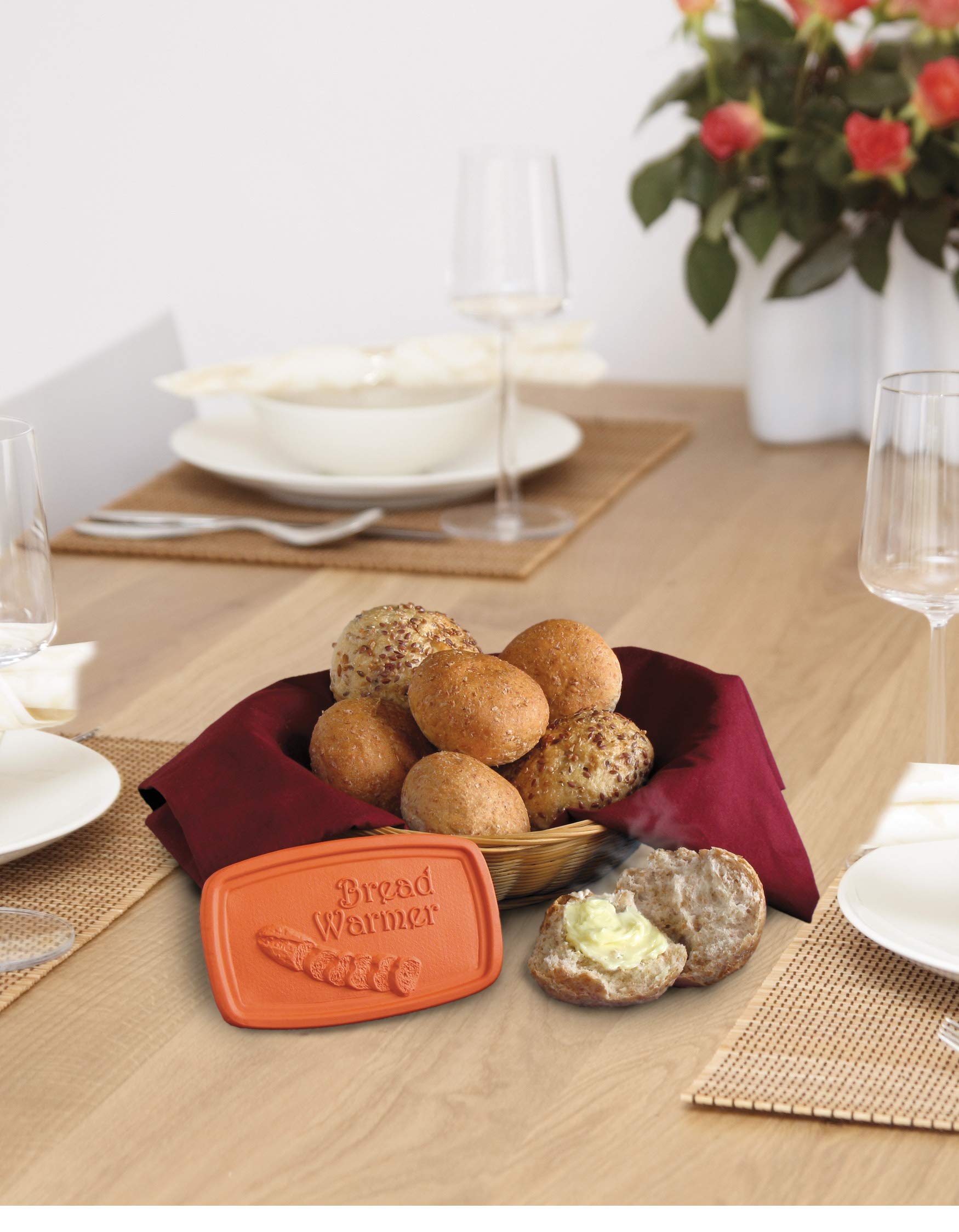 5 x 3 Inch Terra Cotta Bread Warmer Tile - Perfect for Keeping Bread Warm at Dinner Table, Kitchen Counter & Outdoor Picnics