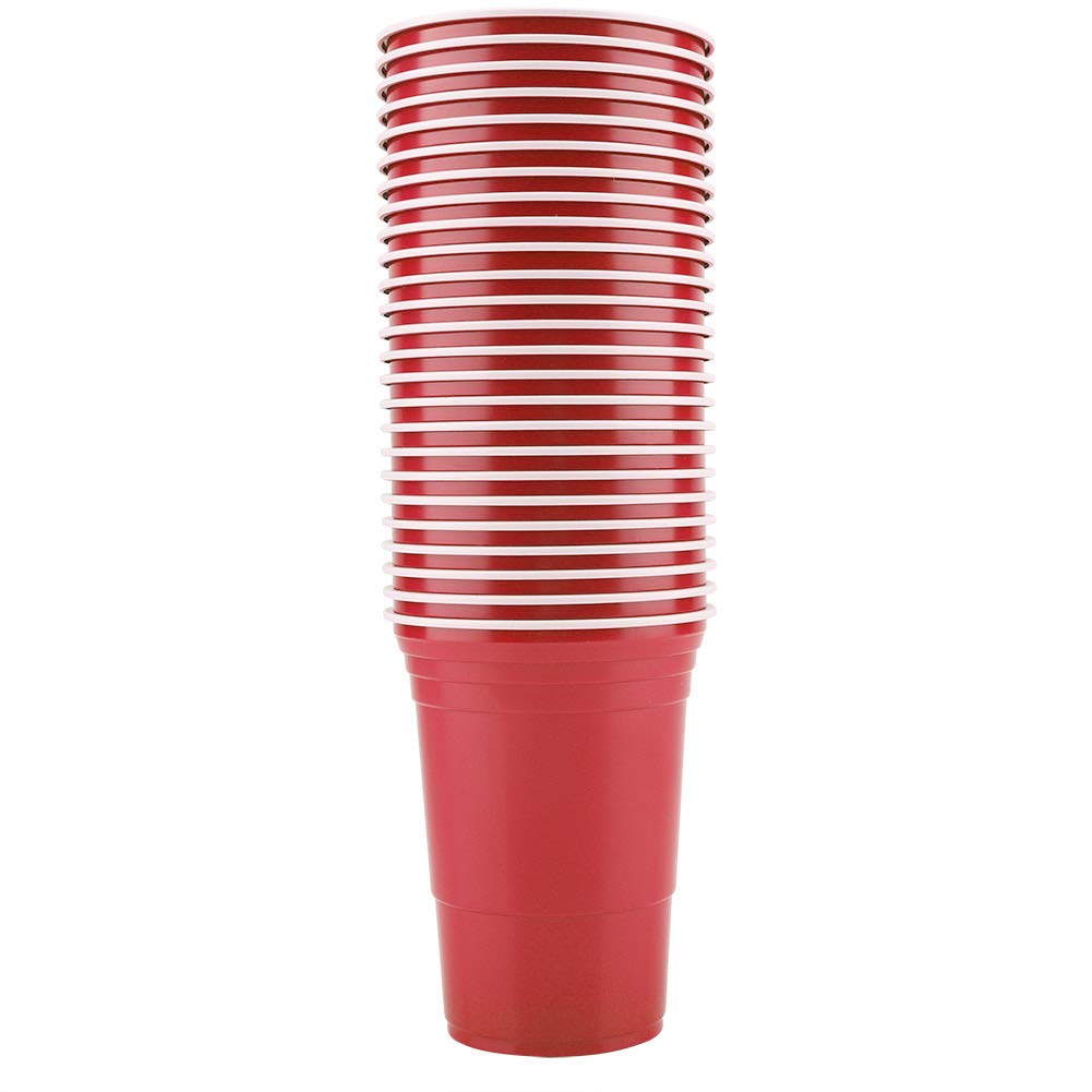Zerodis 25 Pcs Red Plastic Beer Cup Set - Durable Drinking Game Cups for Adult Party Games, Beer Pong, Flip Cup & Tailgating - Perfect for College Parties, BBQs & Bar Events