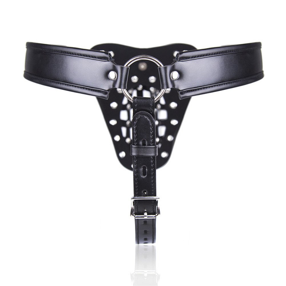 MIUNIKO Men's Leather Chastity Belt with Penis Lock Cage - BDSM Bondage Gear for Adults - Black - Perfect for Dominance Play & Fetish Scenes