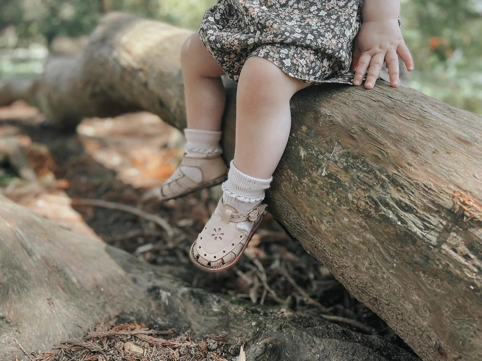 Children's Leather Sandals - Nude Blush Flora | Comfortable & Stylish Kids' Footwear for Summer, Beach & Outdoor Play