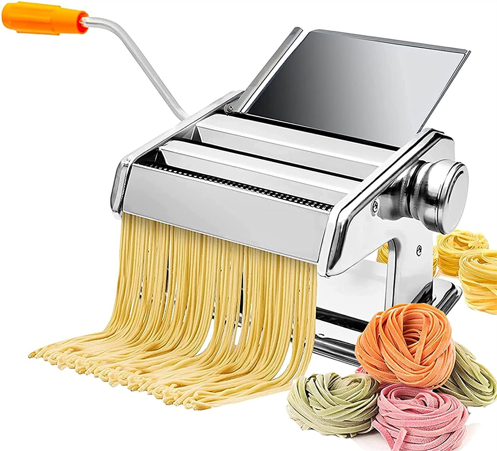 Stainless Steel Manual Pasta Maker Machine - Multi-Function Noodle Press for Spaghetti, Fettuccine, Lasagna & Dumpling Skins | Perfect for Home Kitchen, Italian Cooking & Asian Cuisine (White)