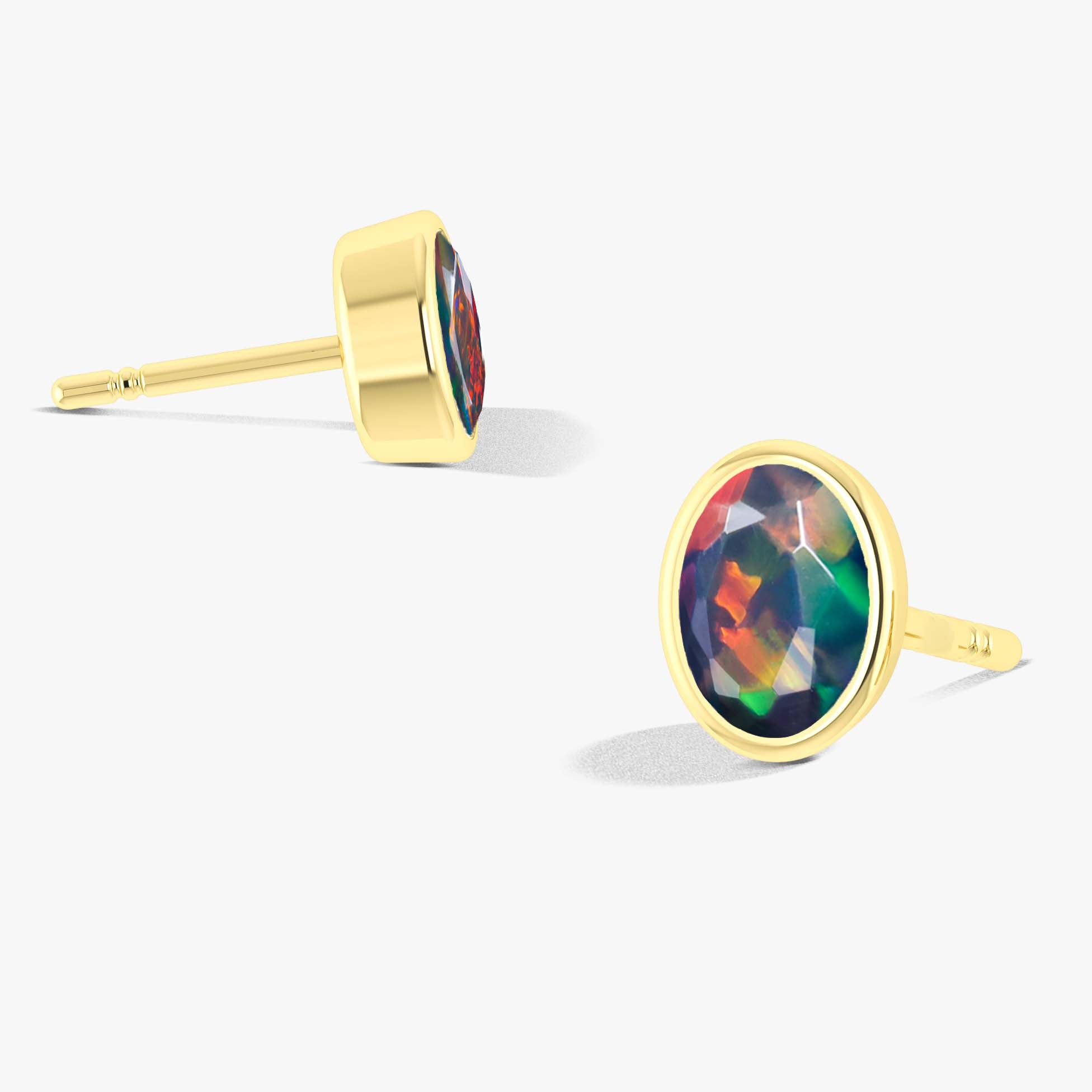 Black Multi Fire Oval Opal Stud Earrings for Women - Elegant Gemstone Jewelry for Everyday Wear & Special Occasions