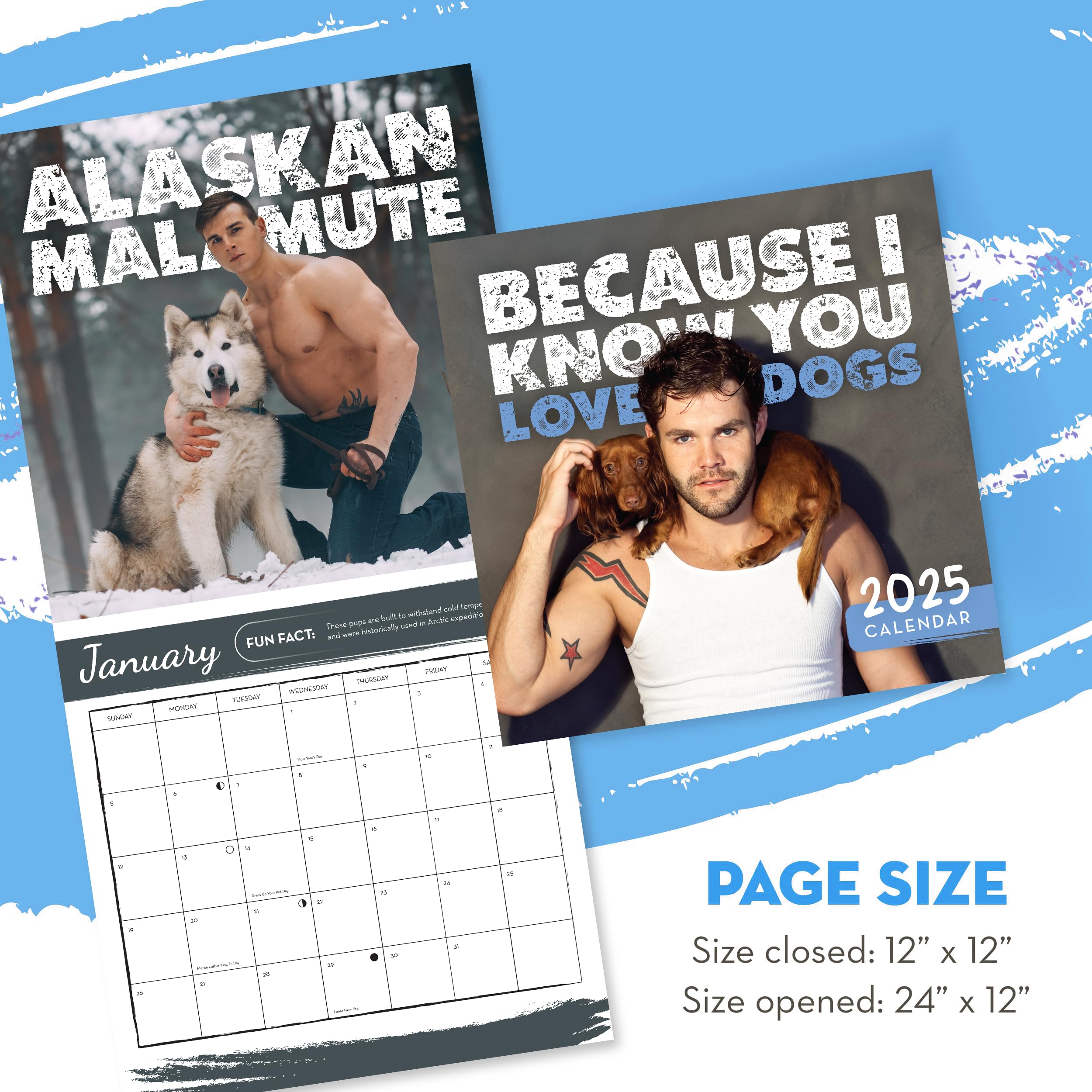 Funny 2025 Hot Guys & Dogs Wall Calendar - 12