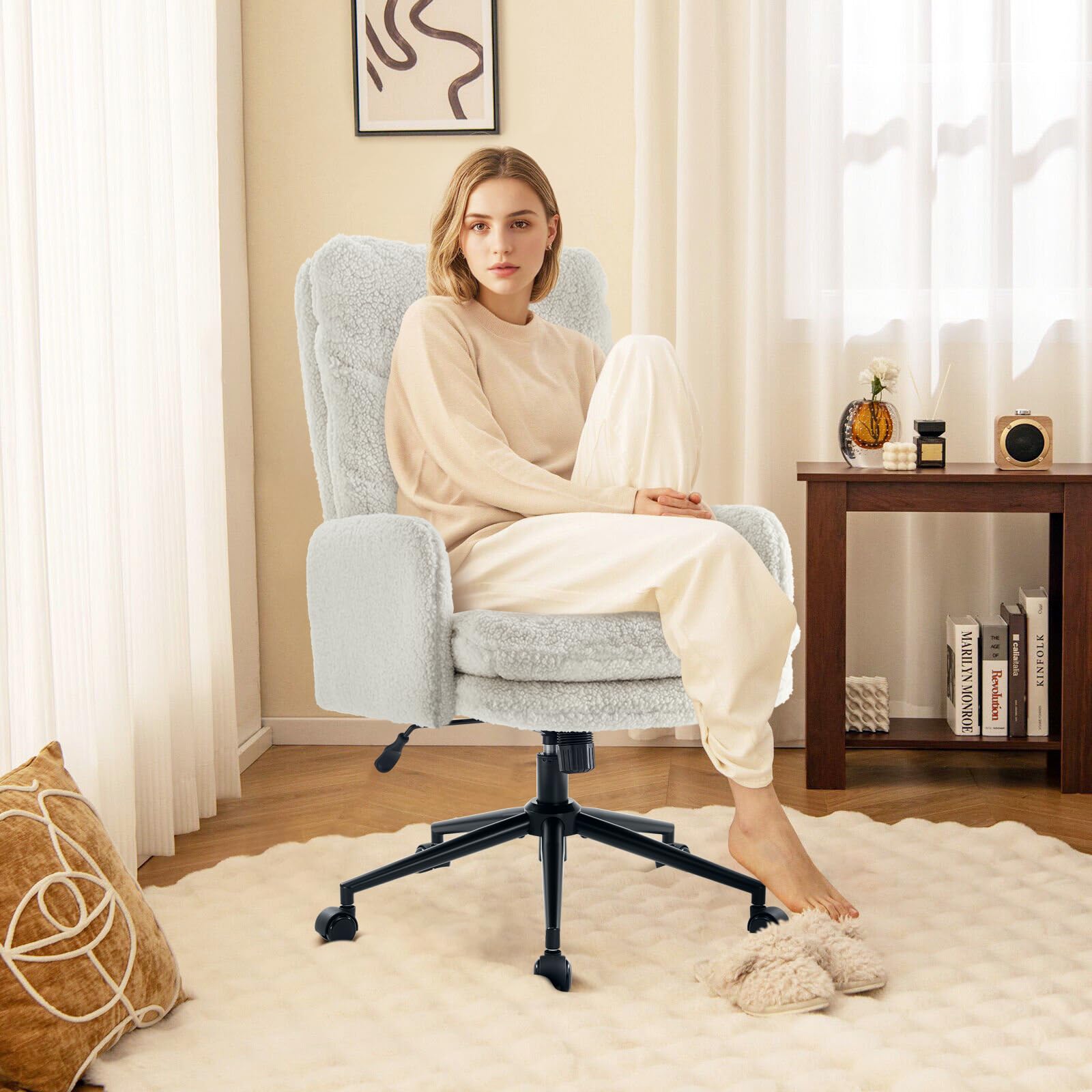 Ergonomic High-Back Office Chair with Adjustable Armrests & Wheels - Swivel Computer Desk Chair for Home & Workspaces - Breathable Upholstered Task Chair in Cashmere White - Perfect for Remote Work & Gaming