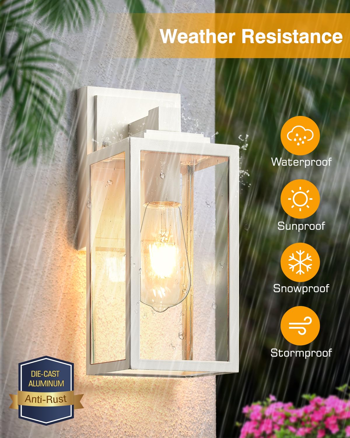 VIANIS 2 Pack White Outdoor Wall Lantern Lights - Rustproof Aluminum Porch Lighting for House, Patio, Doorway - Weatherproof Exterior Fixtures for Garden, Garage & Entryway
