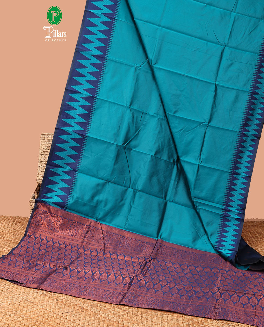 Ananda Blue Elite Silk Saree with Exquisite Thread Work & Small Temple Border - Perfect for Weddings, Festivals & Special Occasions