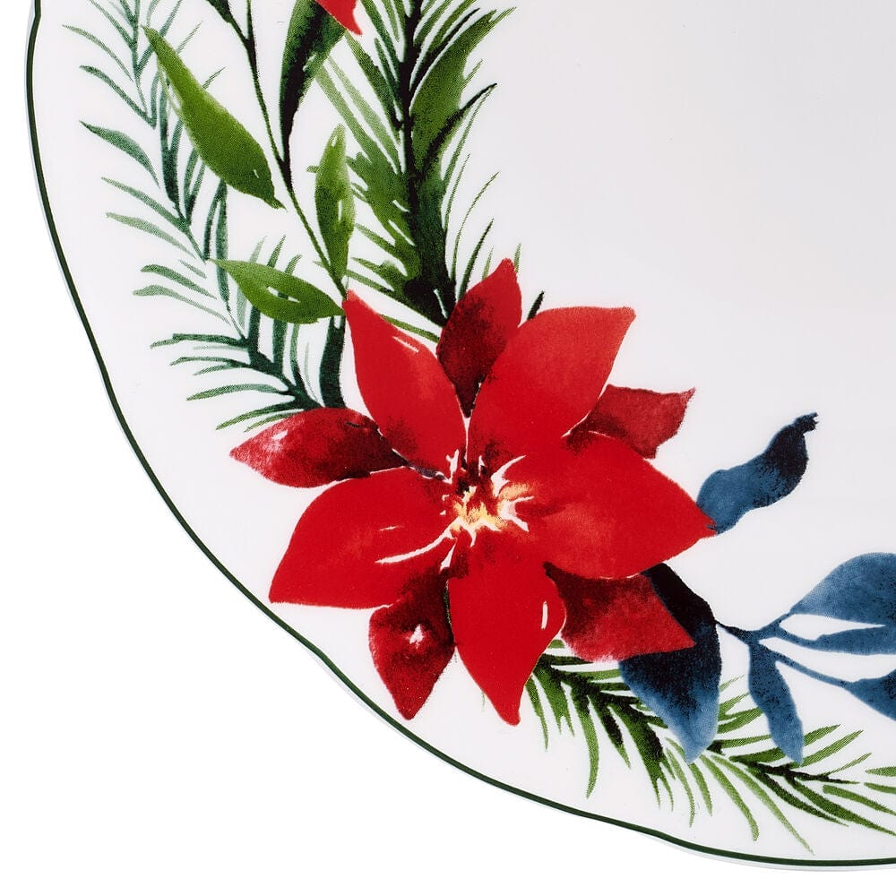Merry Poinsettia 12-Piece Dinnerware Set - Service for 4 People - Elegant Holiday Tableware for Christmas Dinner & Festive Gatherings