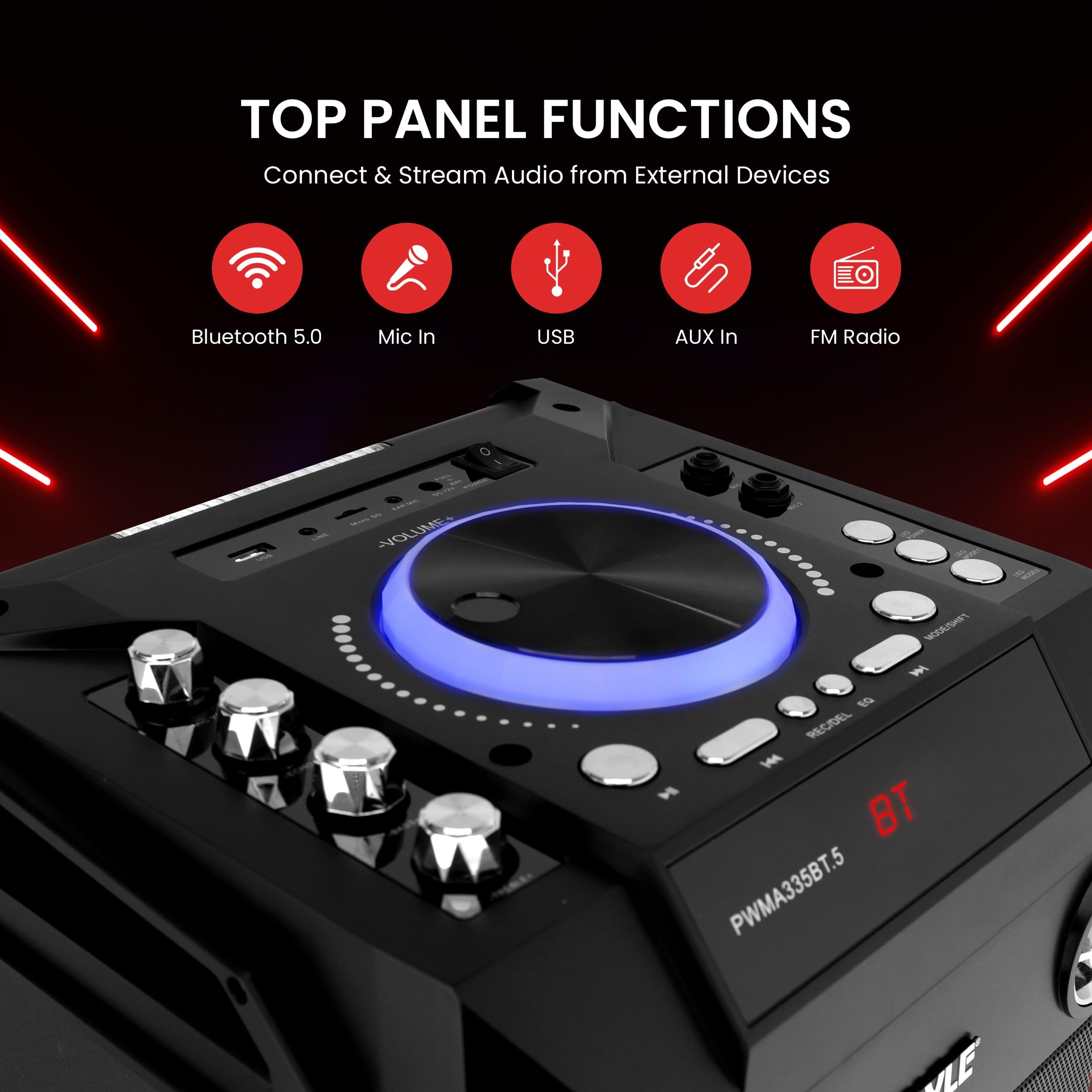 Pyle Portable Wireless Bluetooth Karaoke Speaker System with 8