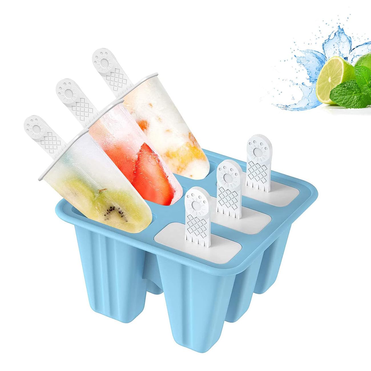 6-Piece Silicone Popsicle Molds with Sticks - BPA Free, Reusable & Easy Release Ice Pop Maker for Homemade Treats (Blue) - Perfect for Summer Snacks, Kids Parties & Healthy Frozen Desserts