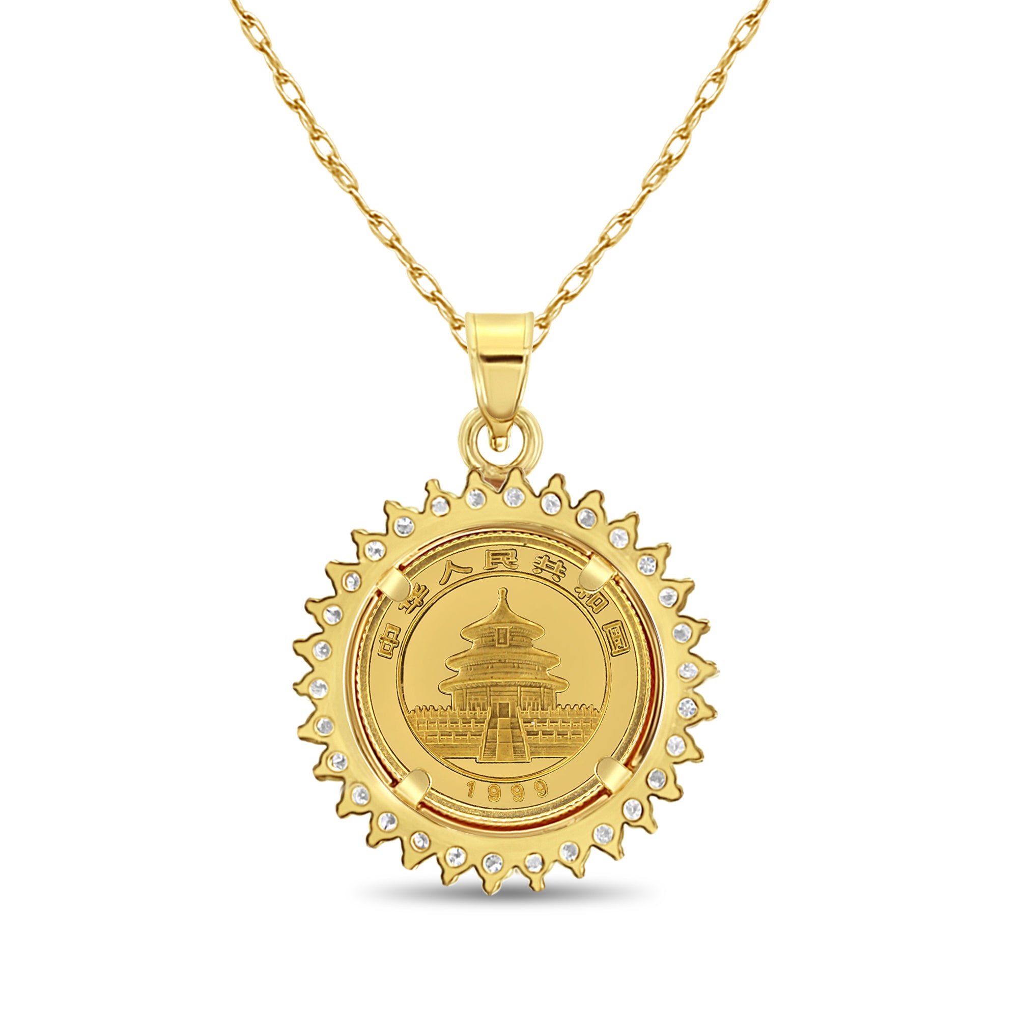 1/10OZ 24K Fine Gold Panda Diamond Halo Pendant Necklace - Perfect for Gifts, Anniversaries & Special Occasions