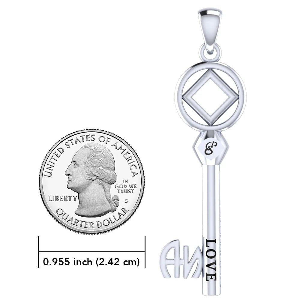 AA or NA Symbol Sterling Silver Encouragement Recovery Key Pendant - Perfect for 12-Step Meetings & Sobriety Gifts