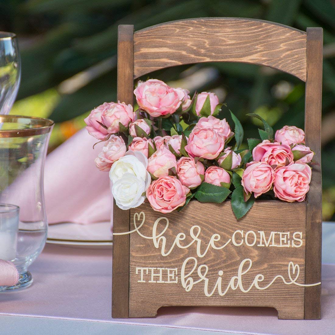 Handmade Rustic Wooden Flower Girl Basket - Perfect for Wedding, Here Comes the Bride Ceremony - Ideal for Boho, Vintage & Country Weddings