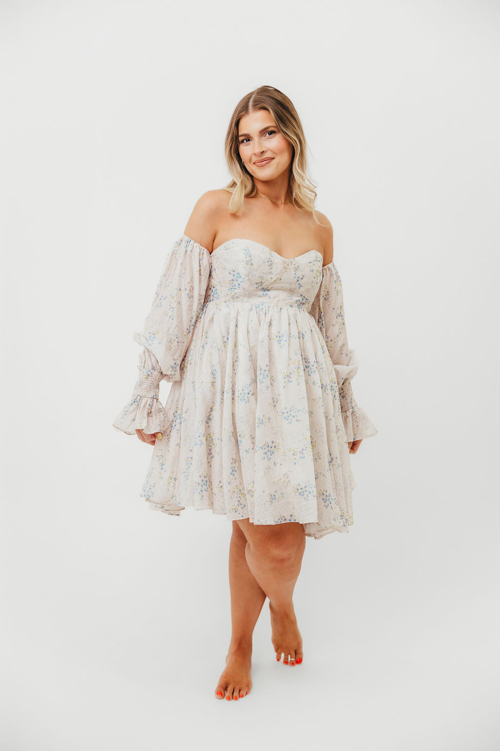 Kennedy Floral Mini Dress in Blue - Bump Friendly Maternity Dress for Pregnancy, Nursing & Special Occasions | Comfortable & Stylish for Baby Showers, Dates & Summer Outfits