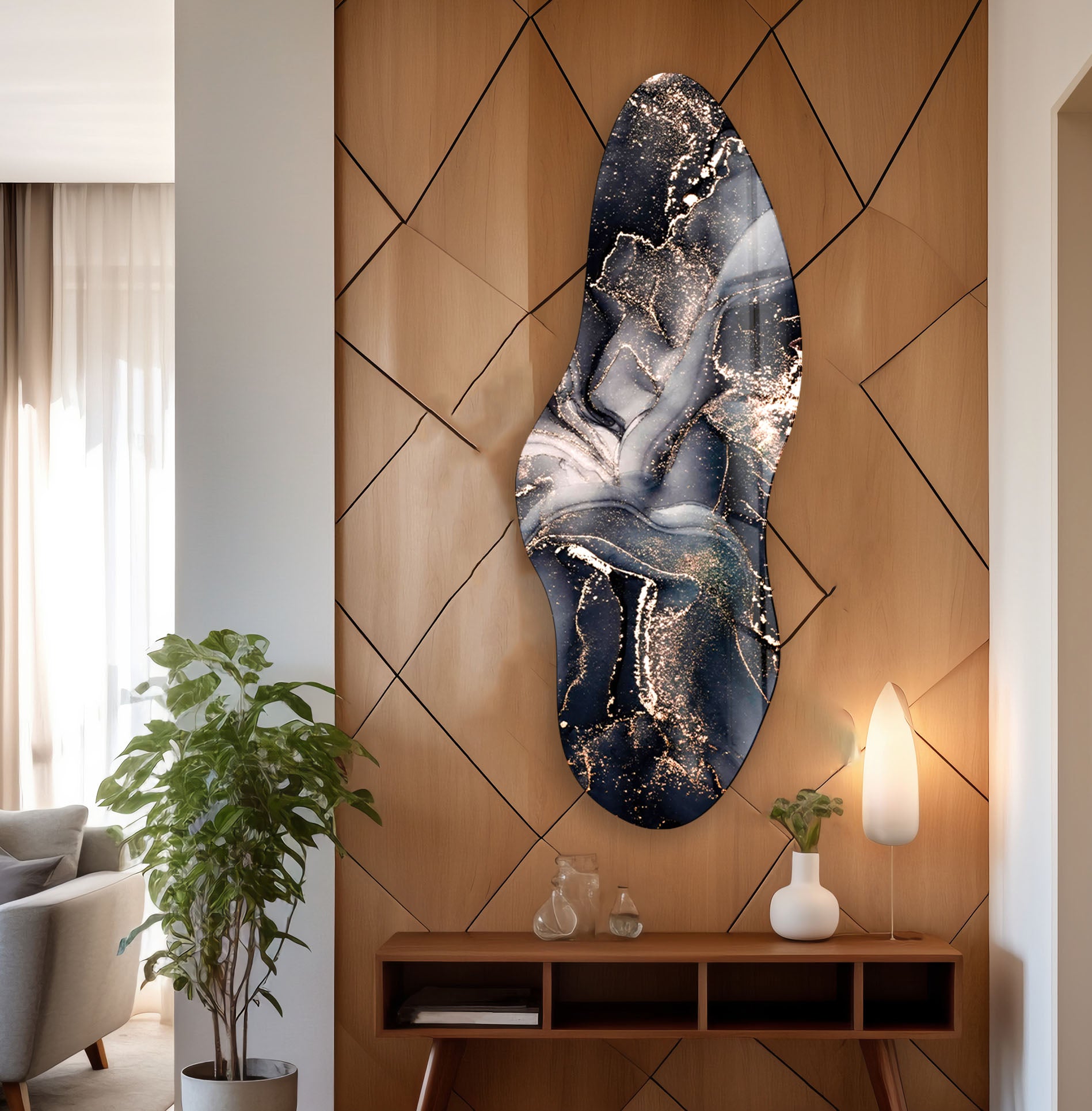 Black Alcohol Ink Irregular Glass Wall Art - Modern Abstract Handmade Decor for Living Room, Bedroom, Office - Perfect for Home & Commercial Spaces