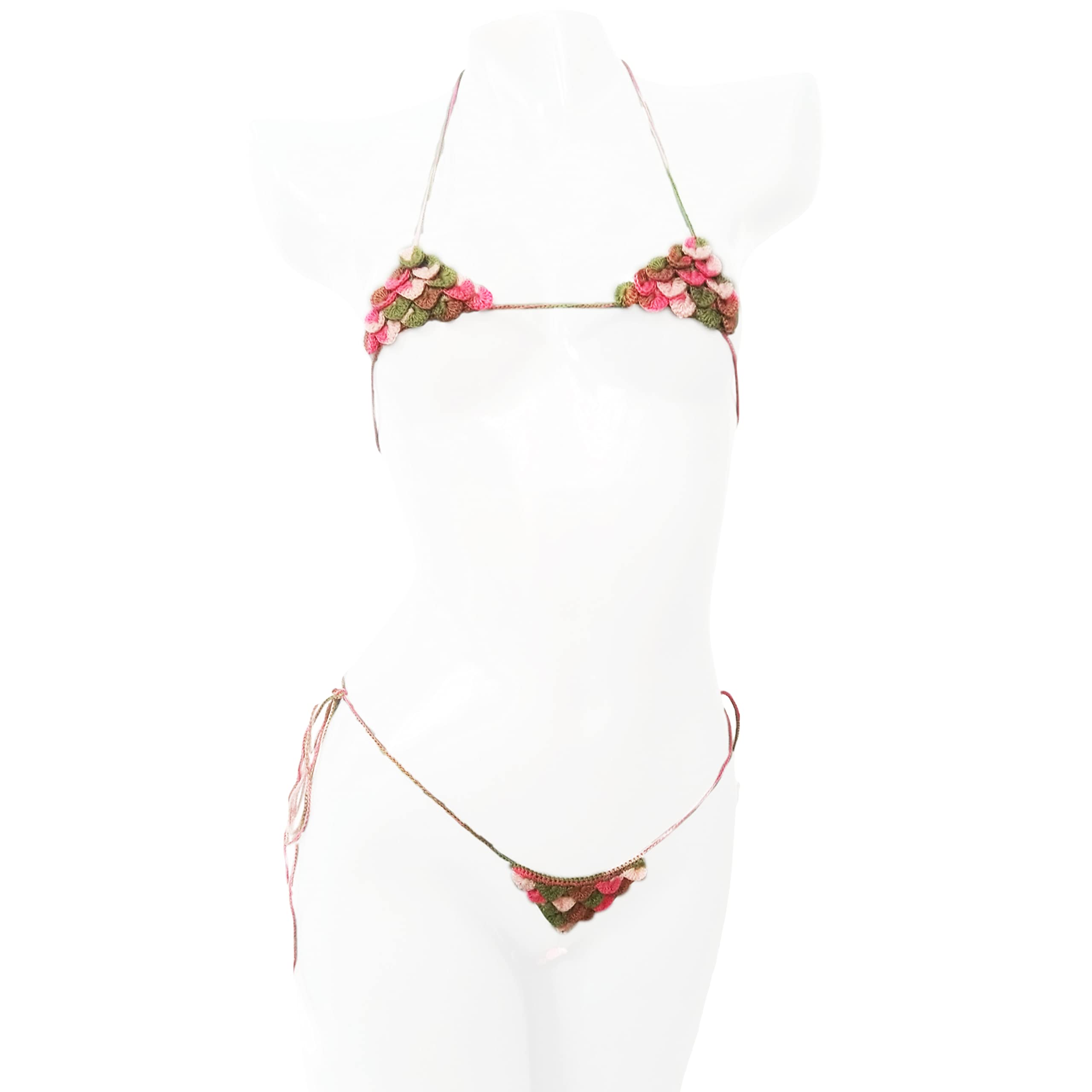 Sexy Crochet Micro Bikini Set - Extreme Crotchless G-String & Fish Scale Bikini for Women - Perfect for Beach, Pool Party & Sensual Lingerie Wear