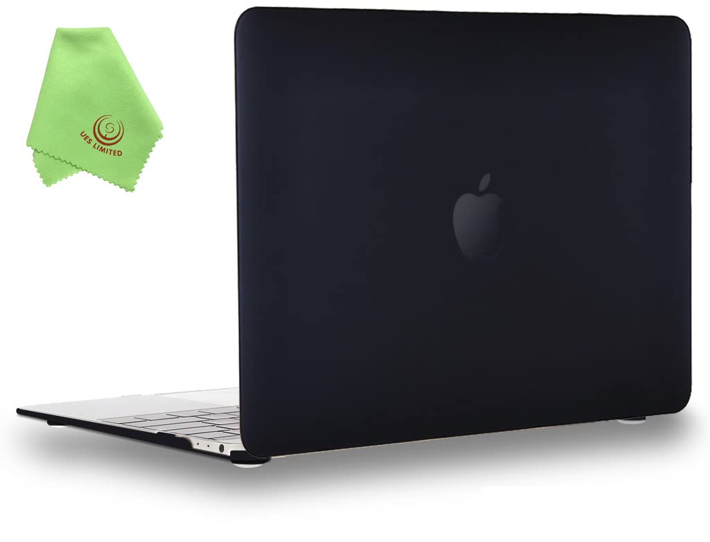 UESWILL Matte Hard Shell Case Cover for MacBook 12 inch Retina Display (Model A1534) - Soft Touch Protective Laptop Case with Microfiber Cleaning Cloth - Perfect for Work, Travel & School - Black