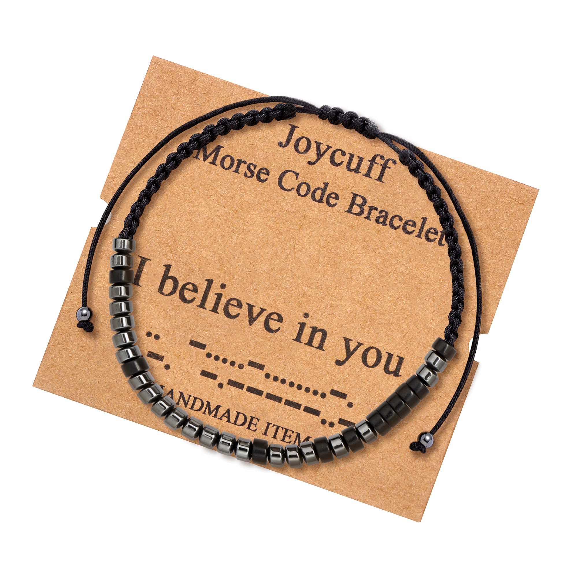JoycuFF Morse Code Bracelet for Men & Women - Personalized Inspirational Jewelry Gift for Mom, Dad, Daughter, Aunt, Grandma - Birthday, Christmas, Mother's Day, Father's Day, Graduation Present - Wrap Cord Memorial Keepsake (Perfect for Daily Wear, Special Occasions & Gift-Giving)